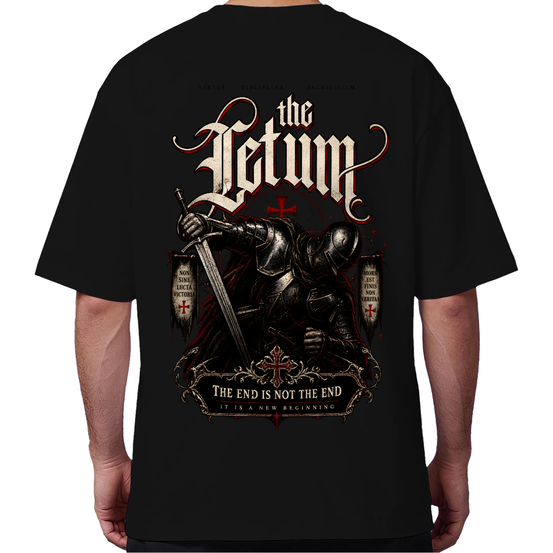 Camiseta Oversized Cavaleiro Medieval Arte Gótica Vermelha - Imagem 6
