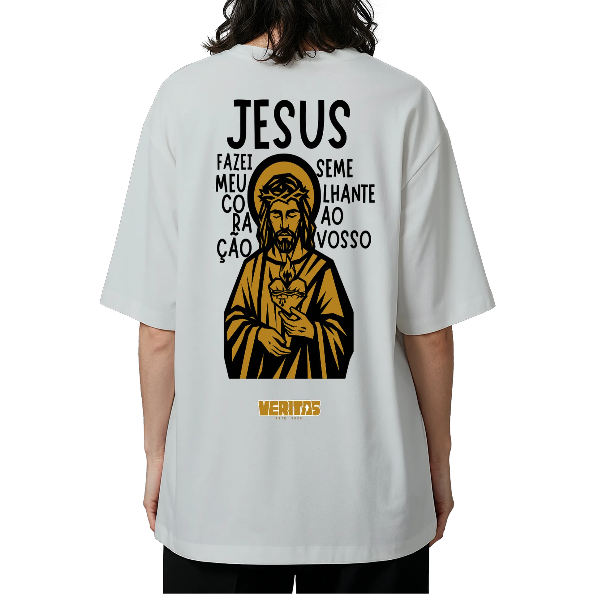 Camiseta Oversized - Sagrado Coração de Jesus - Dourado - Imagem 5