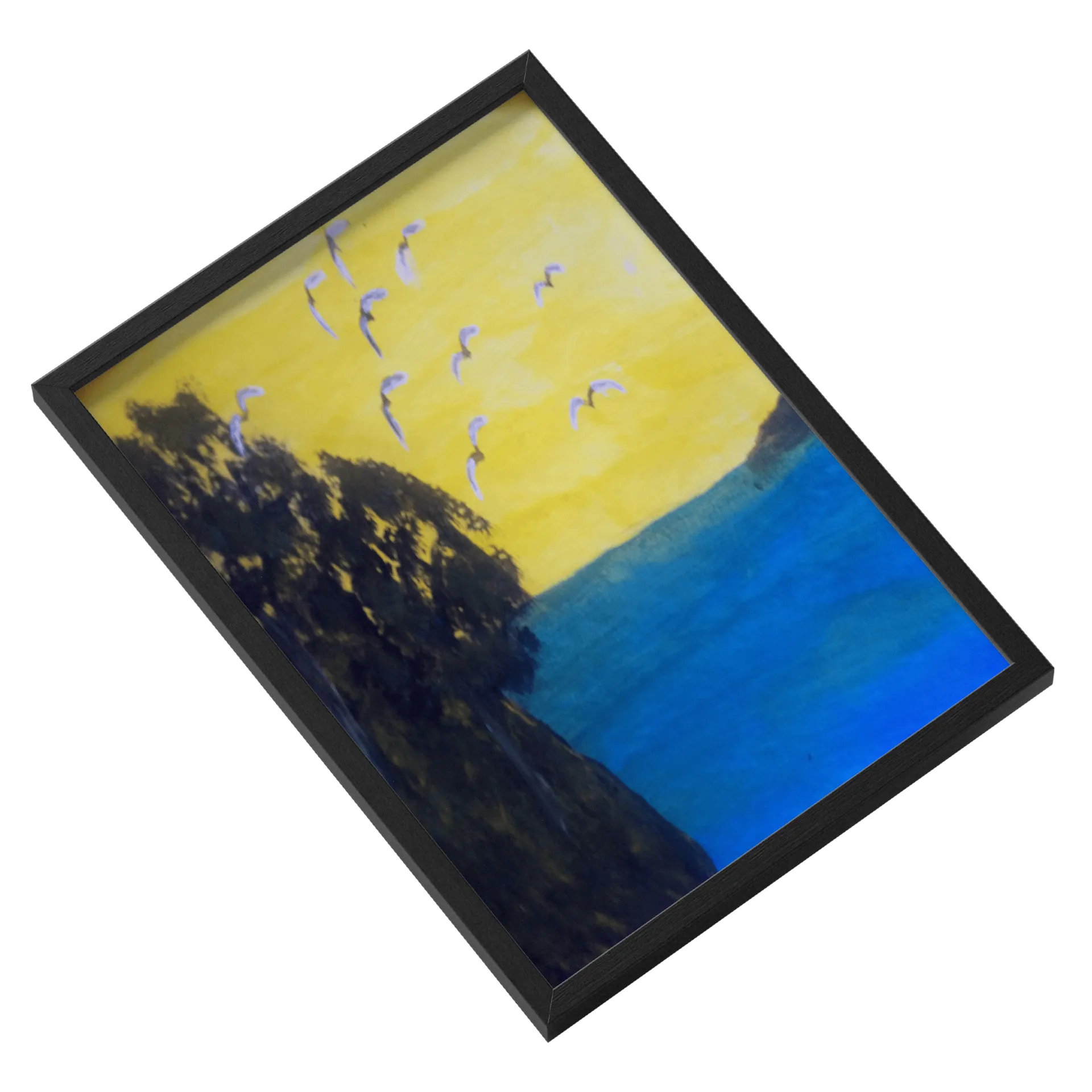 Quadro Paisagem Marítima com Aves e Céu Amarelo A3 - Imagem 2