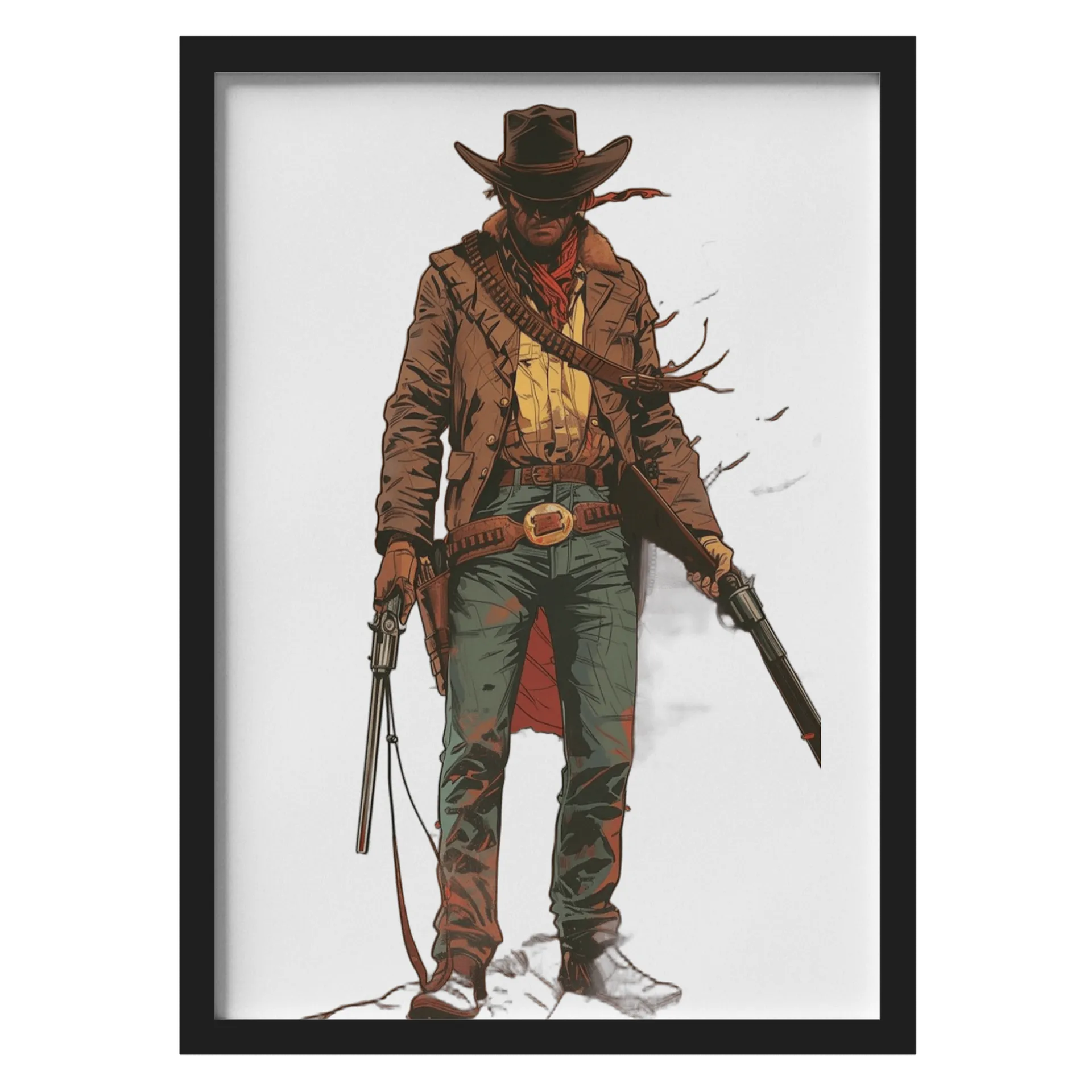Quadro Cowboy com Armas MDF e Vidro A3 - Imagem 1
