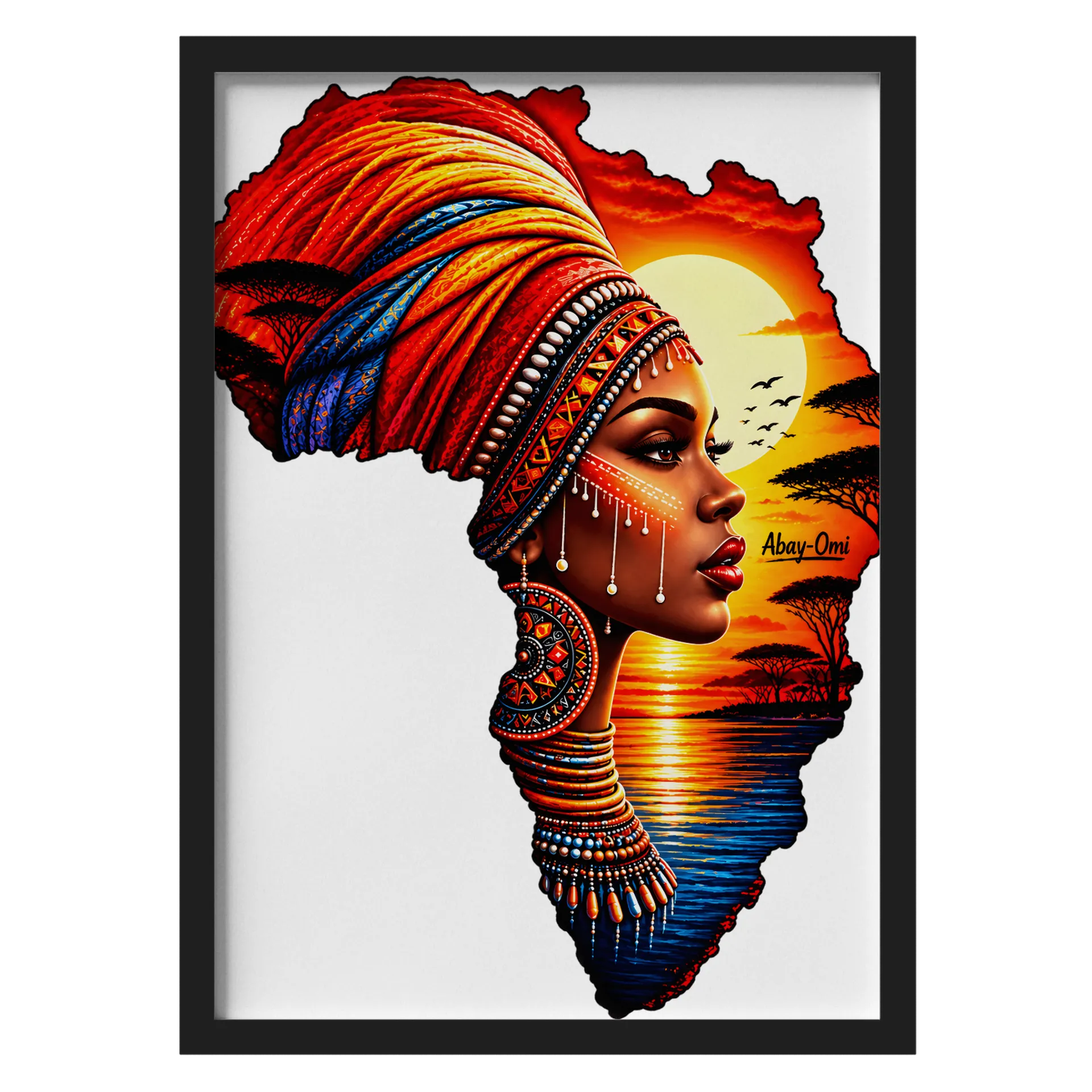 Quadro Mulher com Turbante Africano Pôr do Sol A3 - Imagem 1