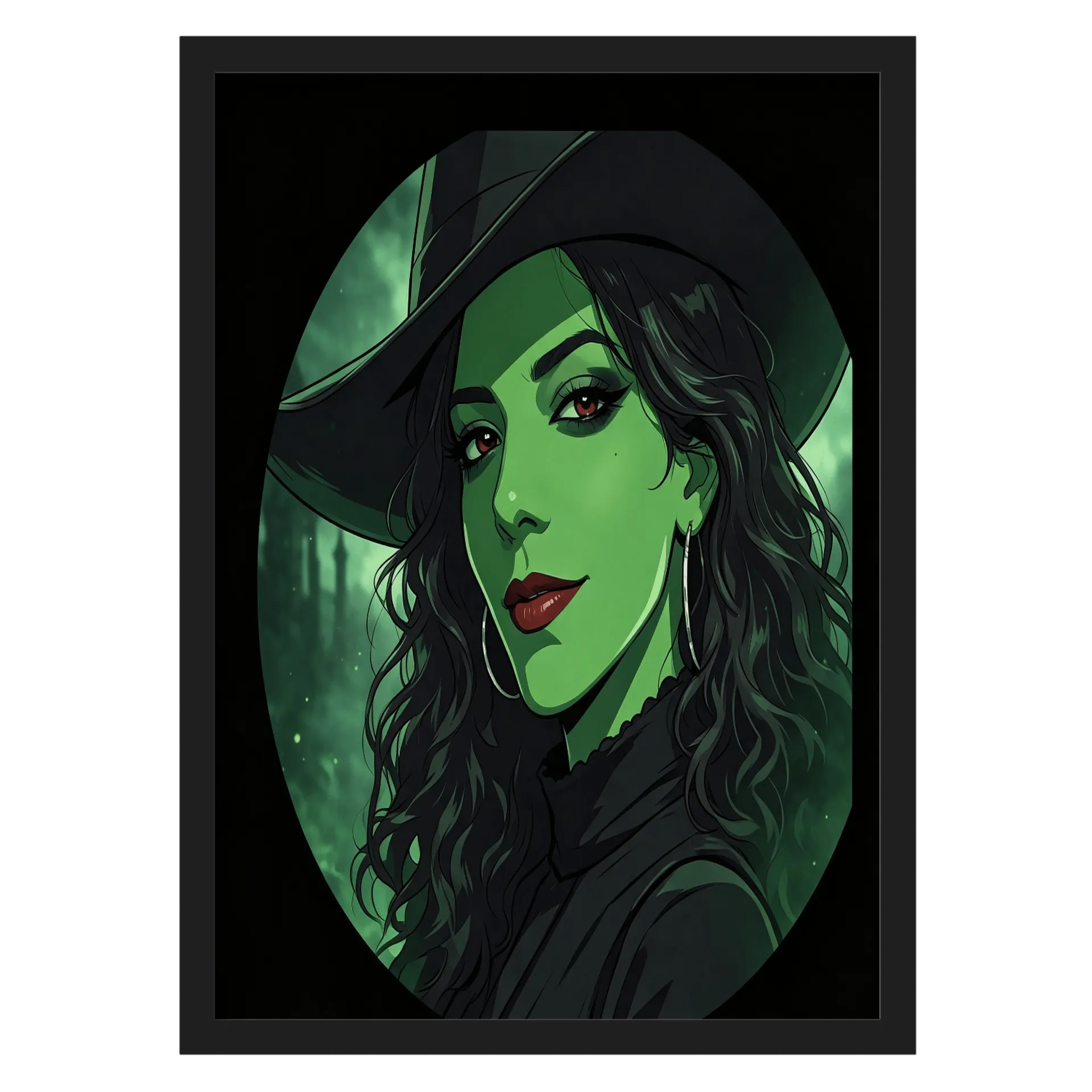 Quadro Retrô Mulher de Chapéu Verde A3 com Vidro MDF e Vidro - Imagem 1