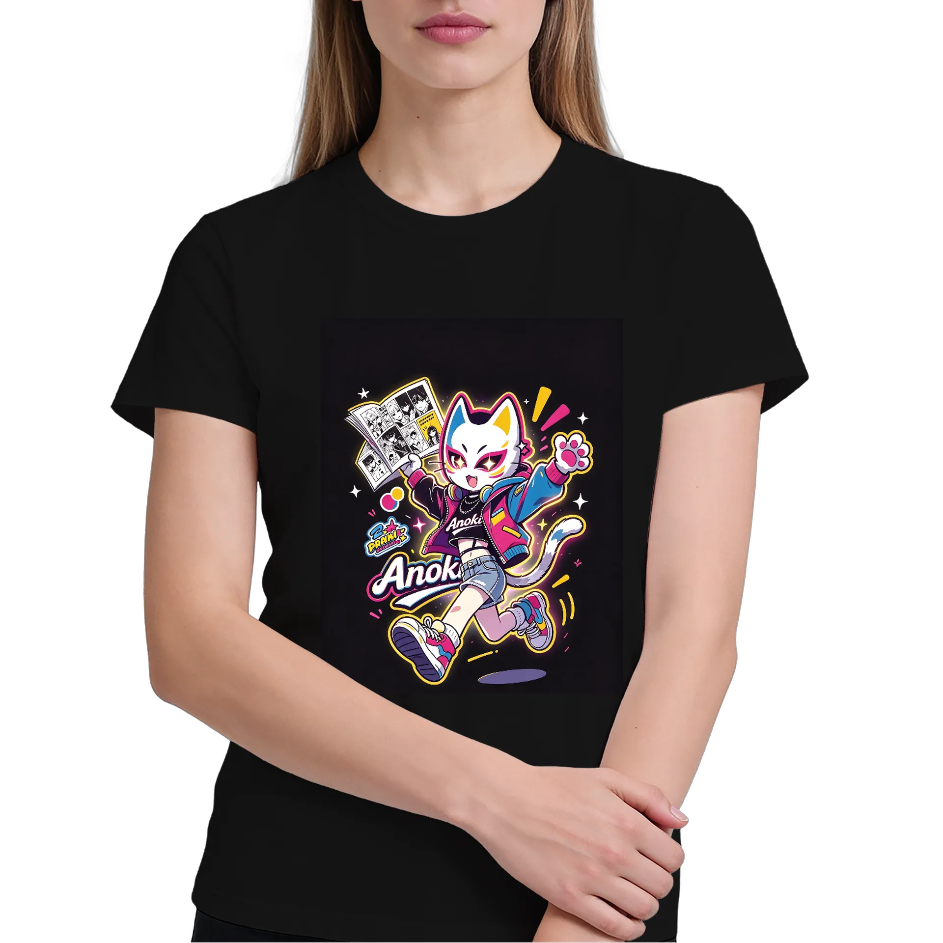 Camiseta Gata de Máscara Estilo Anime Colorido 100% Algodão de anoki — imagem 3 de 6