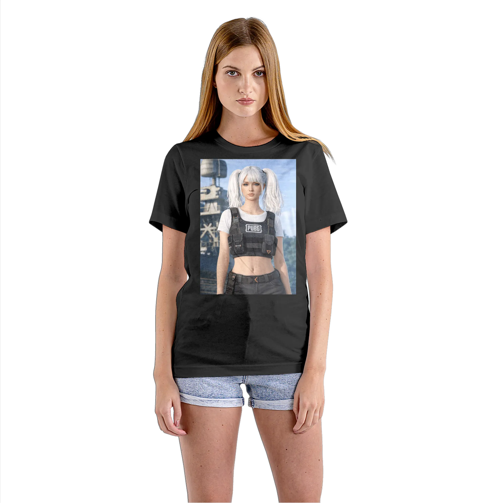Camiseta Babylook Personagem PUBG Cabelo Branco 100% Algodão - Imagem 3