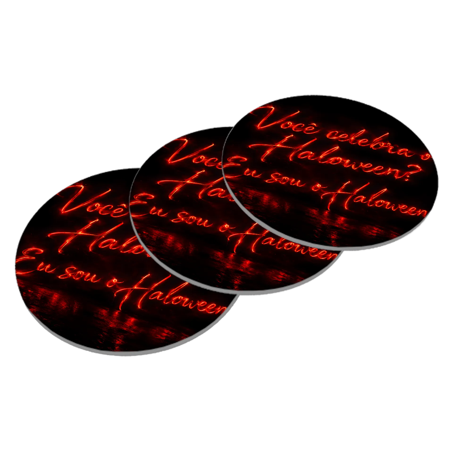Porta-copo Halloween Tipografia Neon Vermelha MDF - Imagem 2
