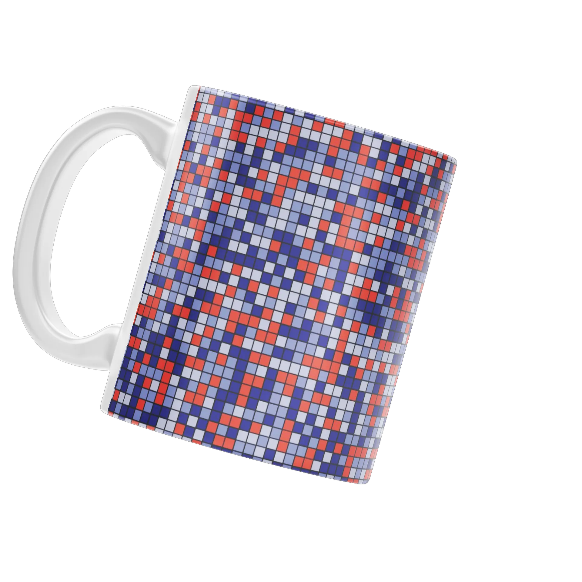 Caneca Porcelana Abstrata Ladrilho Vermelho Azul 325ml - Imagem 3