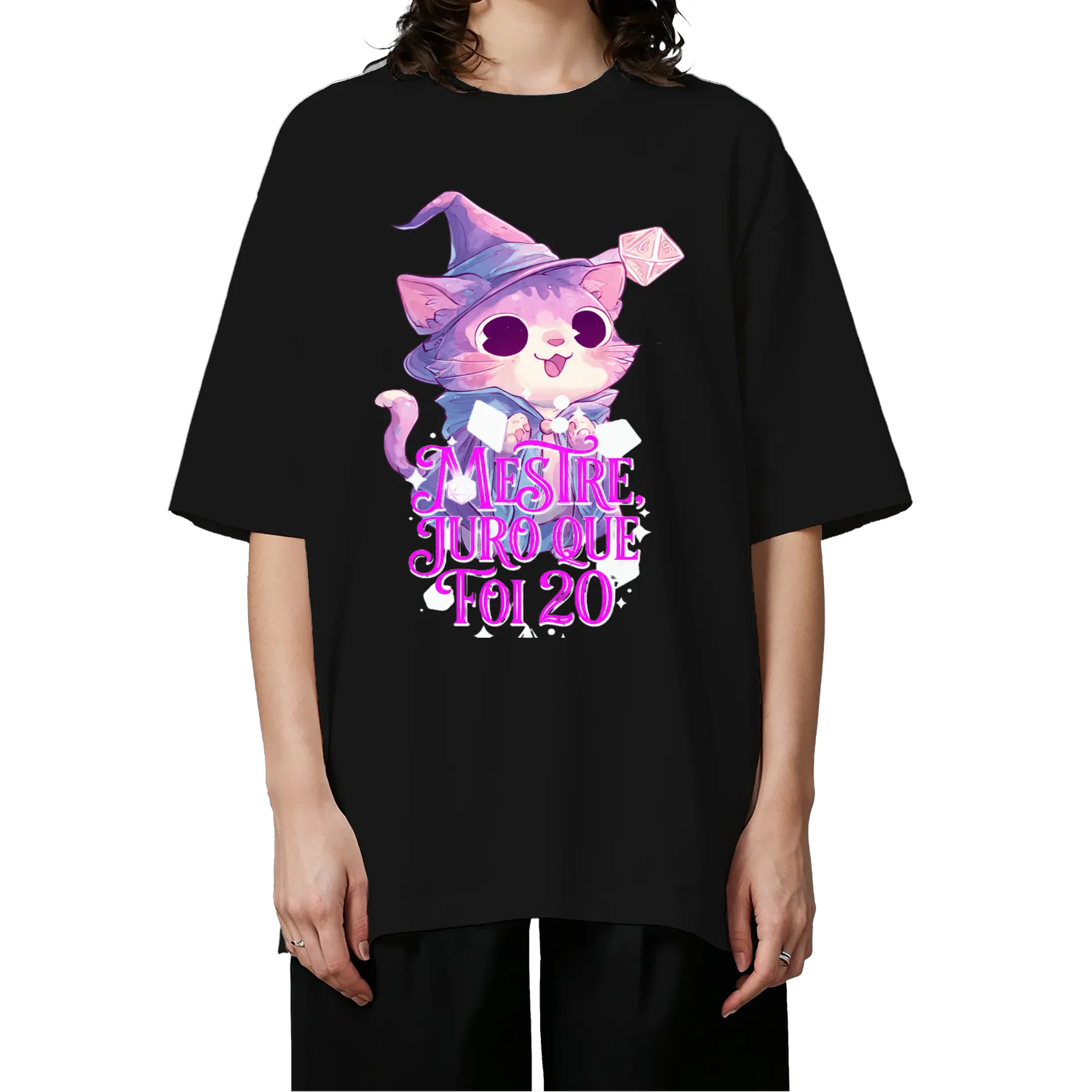 Camiseta Oversized Gato Mágico 100% Algodão - Imagem 3