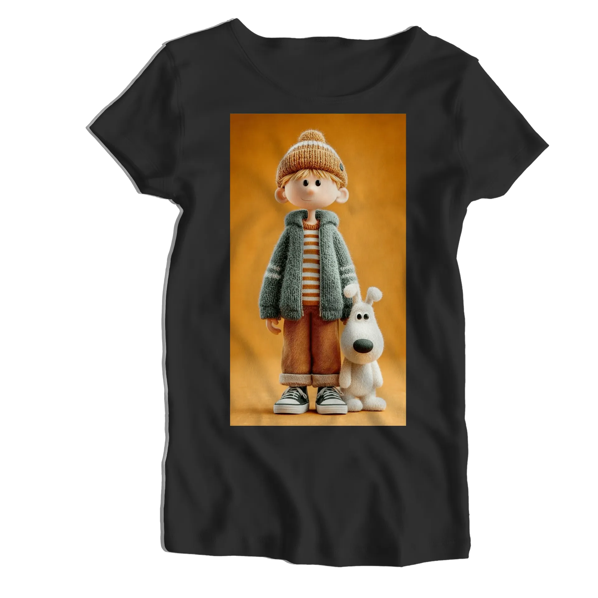 Camiseta Babylook Menino e Cachorro Boneco Estilo Cartoon - Imagem 1