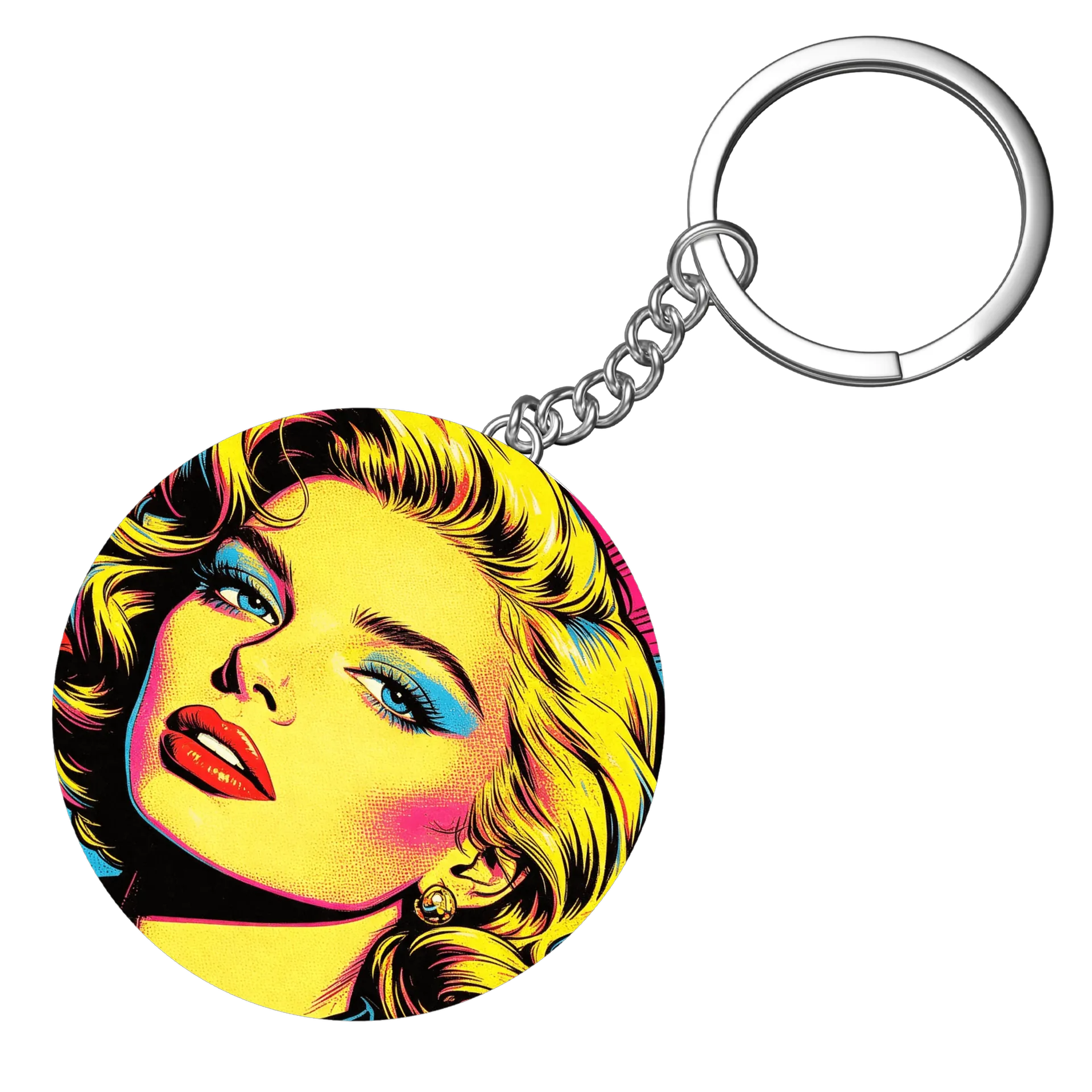 Chaveiro MDF Pop Art Retrô Mulher Amarela 5x5cm - Imagem 4