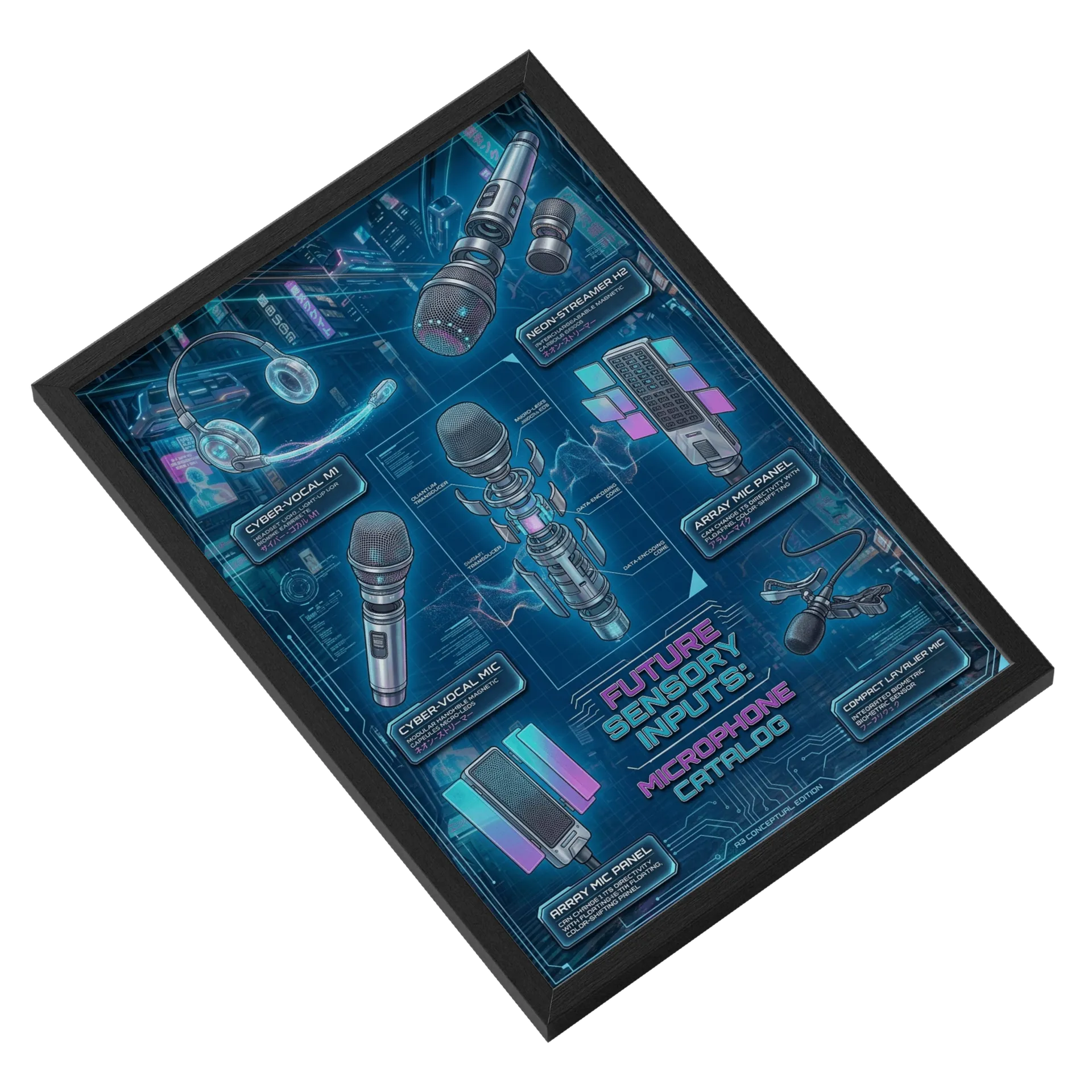Quadro Catálogo Futurista de Microfones Cyberpunk A3 de MiyuriHatake — imagem 2 de 3