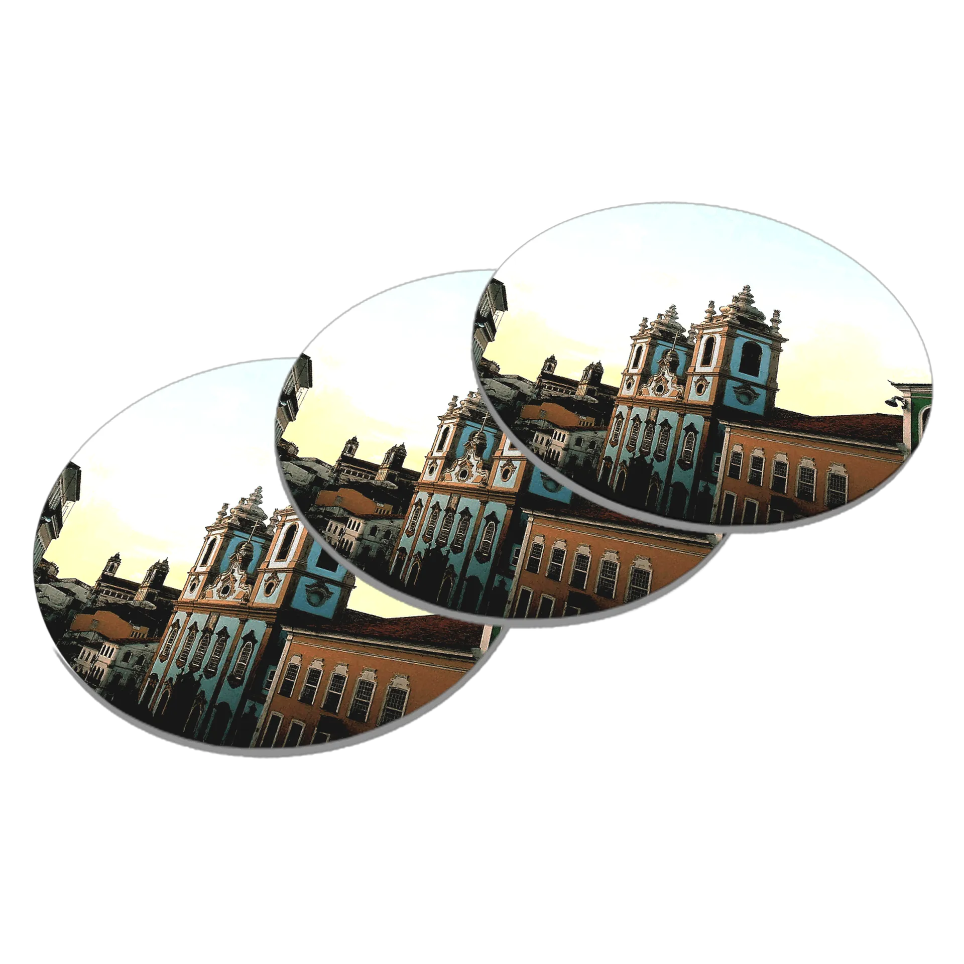 Porta-copo MDF Paisagem Arquitetura Colonial 10x10cm - Imagem 3