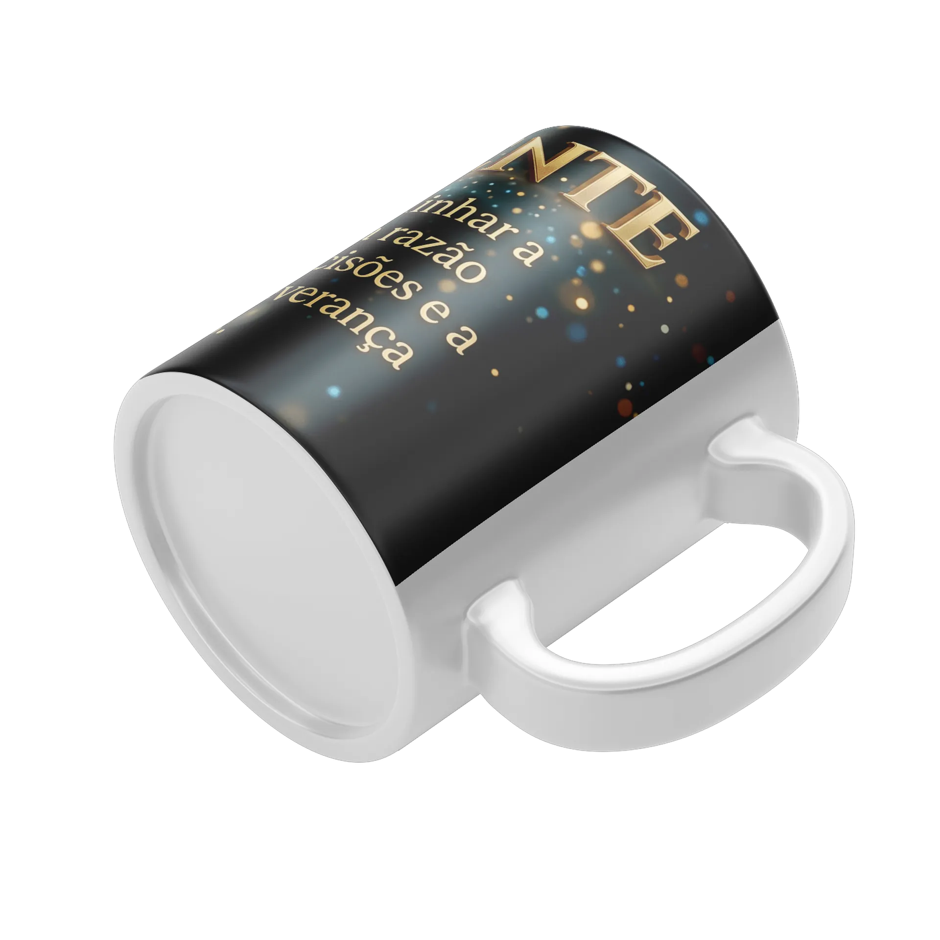 Caneca Fé Inteligente Estampa Tipográfica Dourada 325ml - Imagem 4