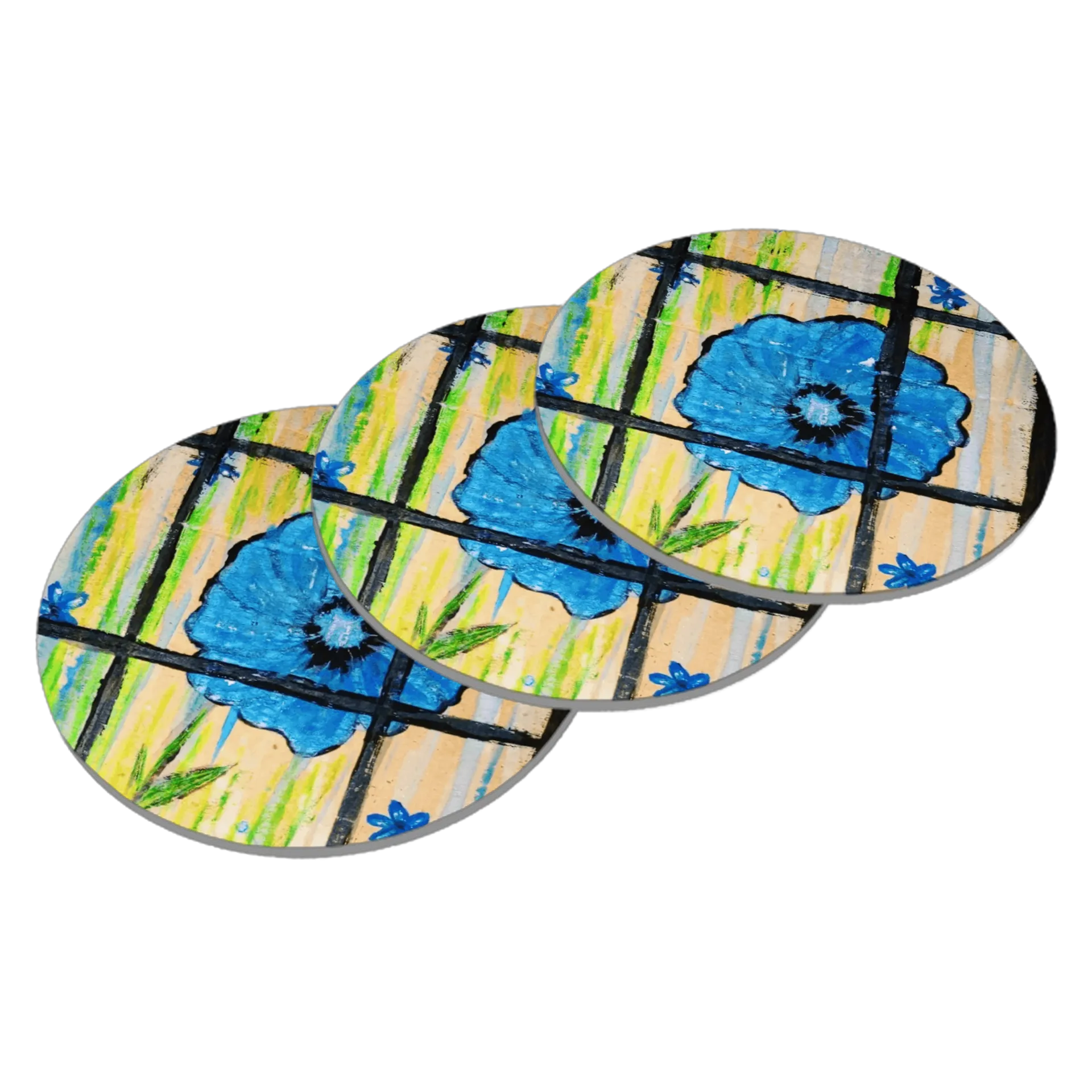 Porta-copo Flor Azul Pintura Colorida MDF - Imagem 2