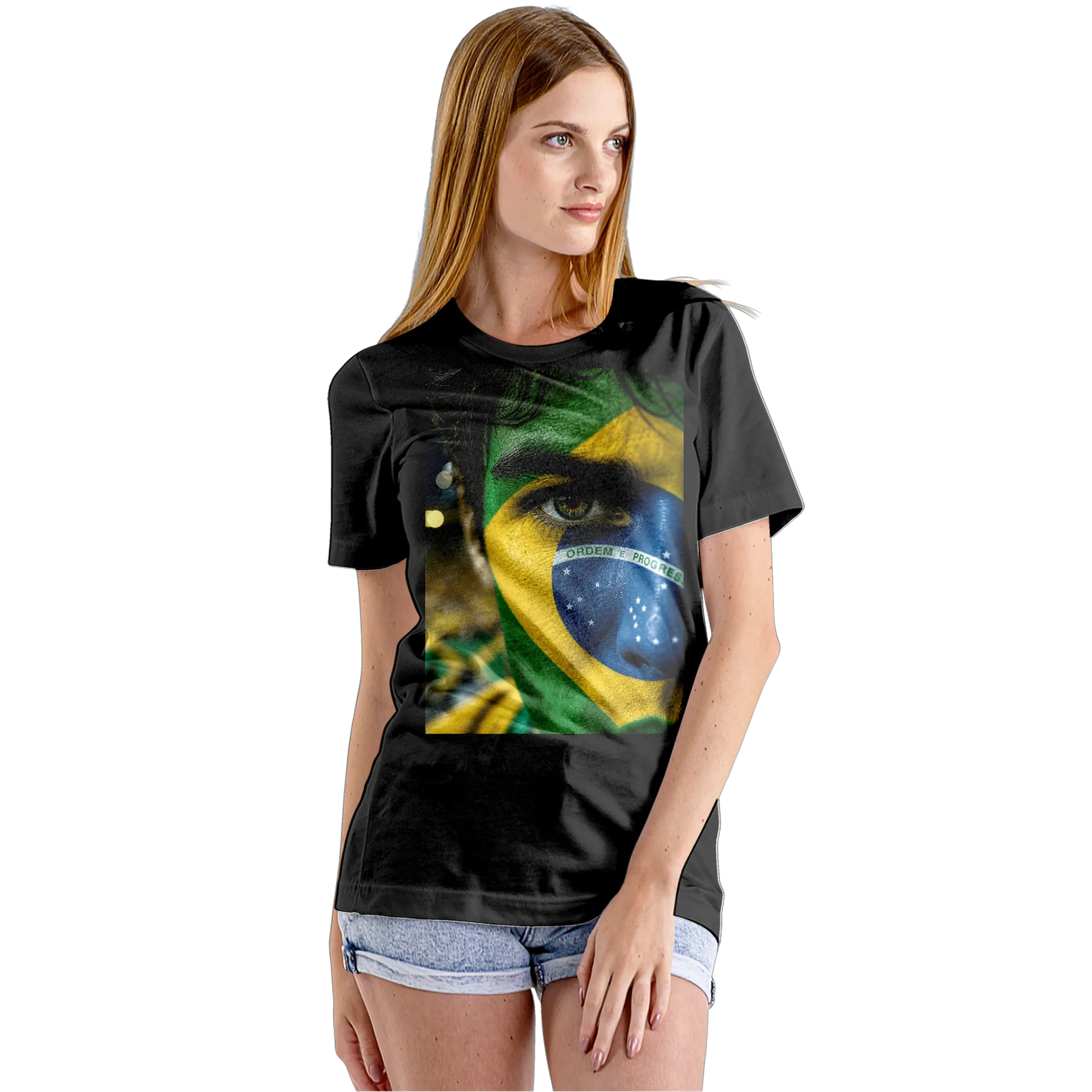 Camiseta Babylook Rosto Pintado Bandeira do Brasil 100% - Imagem 5