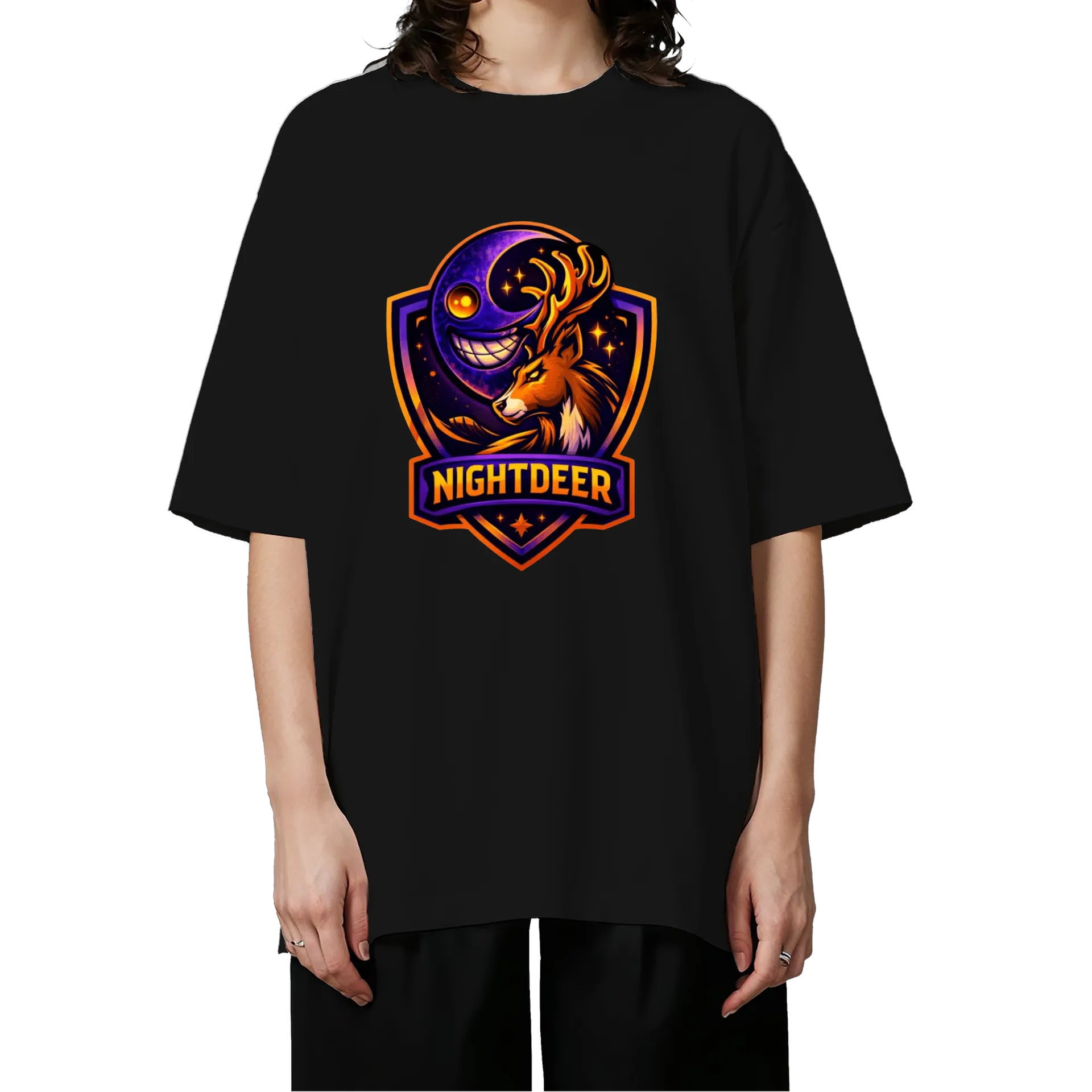 Camiseta Oversized Estampa Nightdeer Preto 100% Algodão - Imagem 3