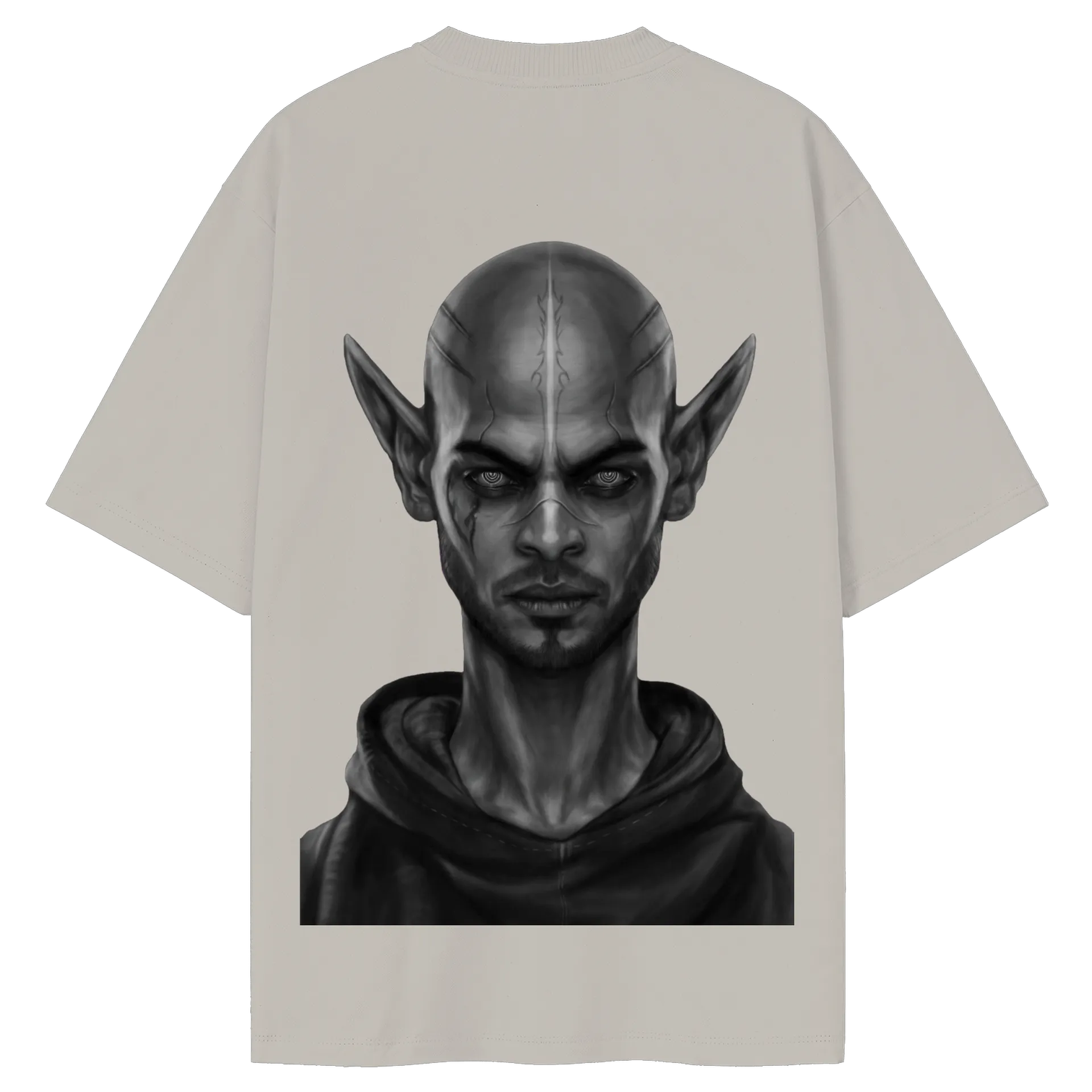 Camiseta Oversized Elfo Realista em Preto e Branco - Imagem 1