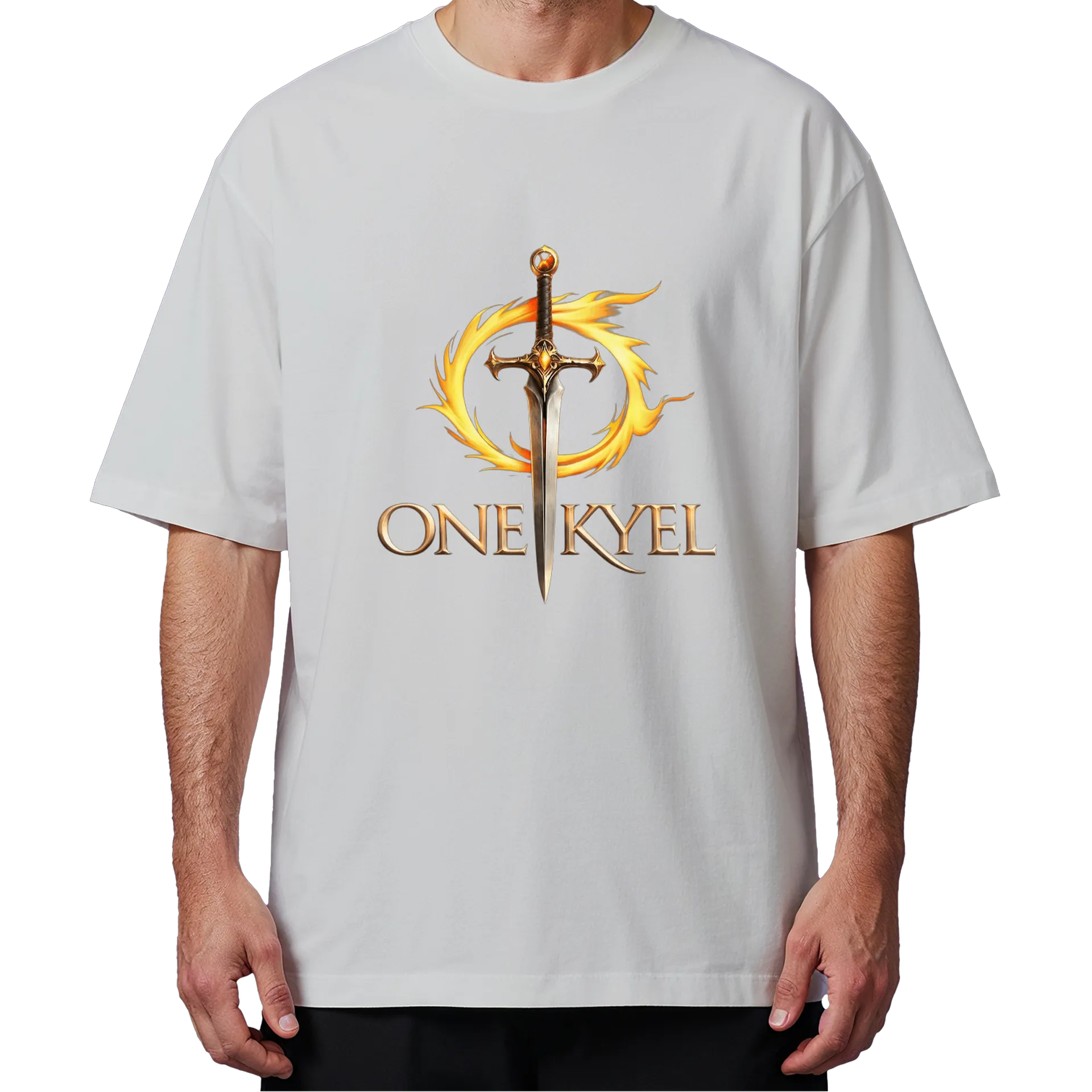 Camiseta Oversized Espada e Fogo Branco 100% Algodão - Imagem 4
