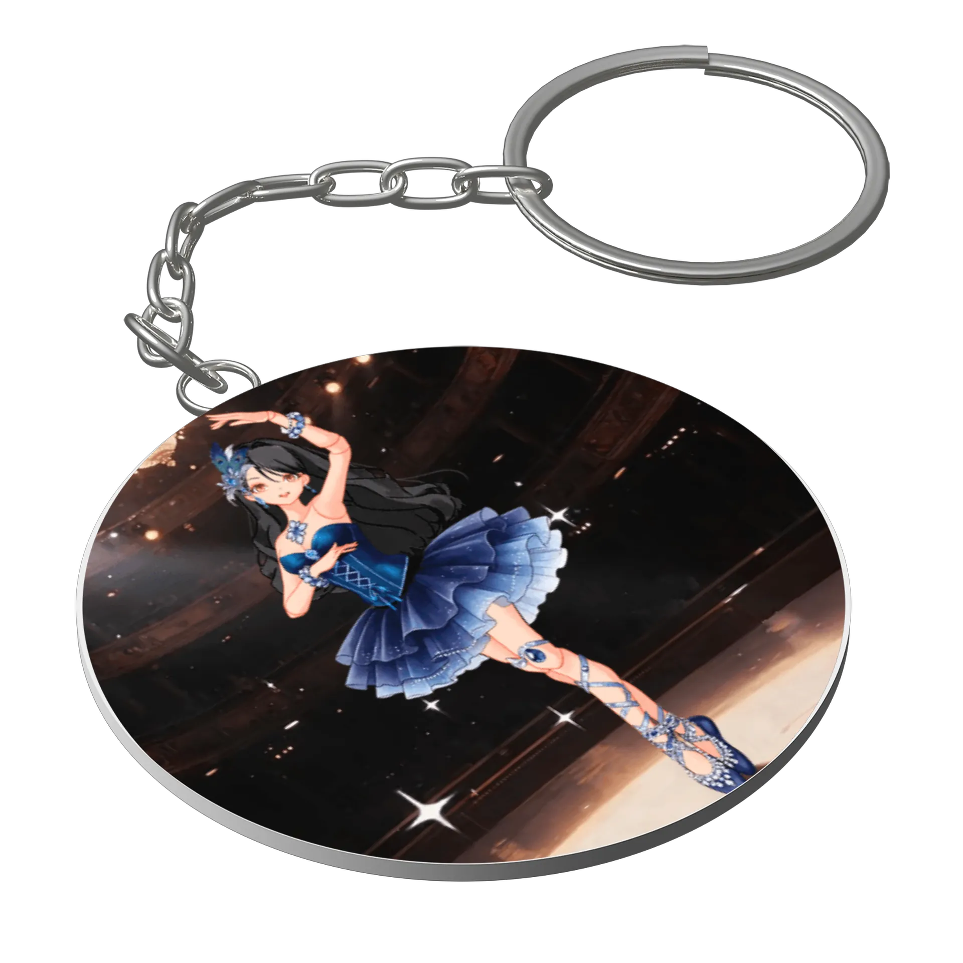 Chaveiro MDF Bailarina Azul Estampa Ilustrativa Artística de Lady Siam — imagem 1 de 3