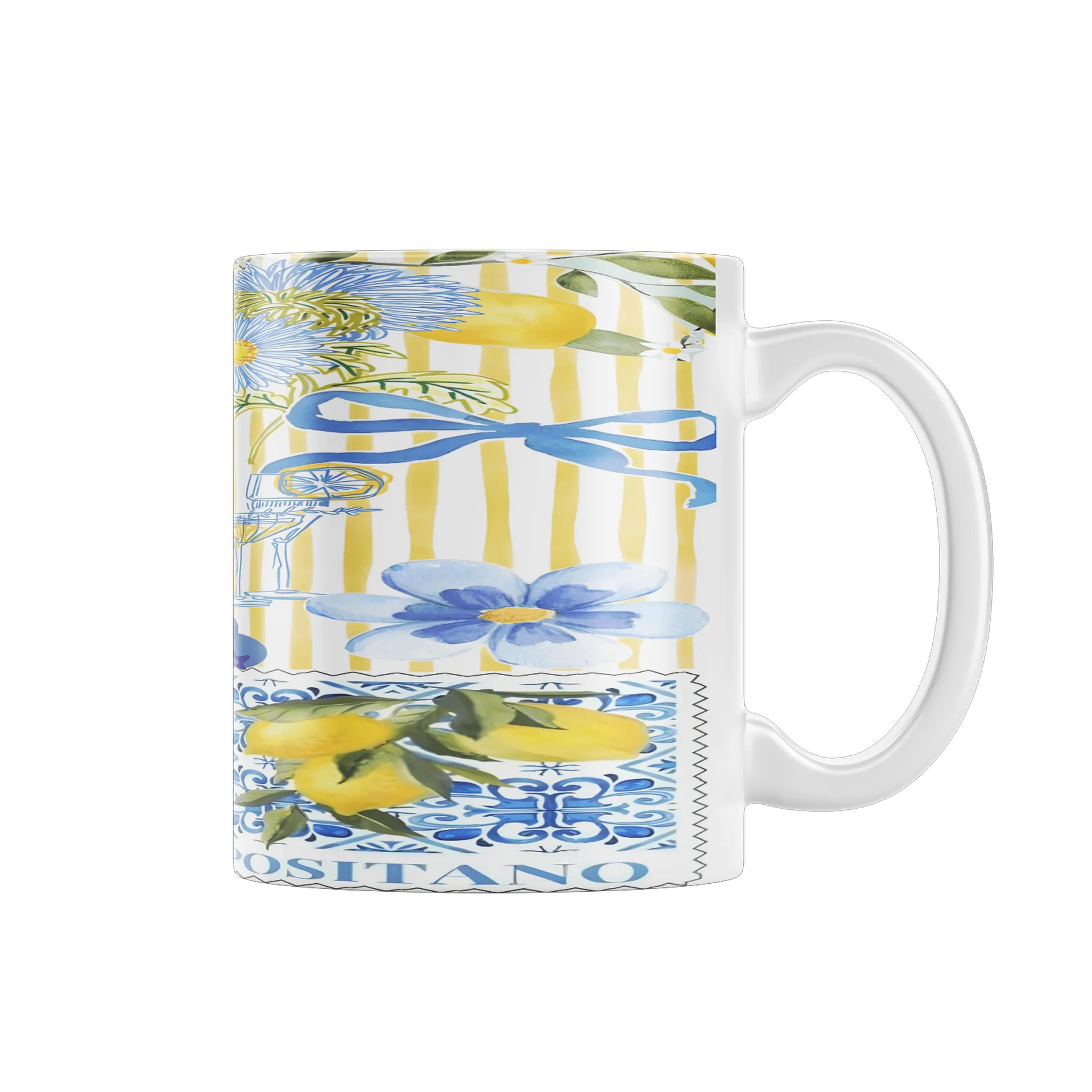 Caneca Estampa Floral Limões Azul e Amarelo 325ml - Imagem 1