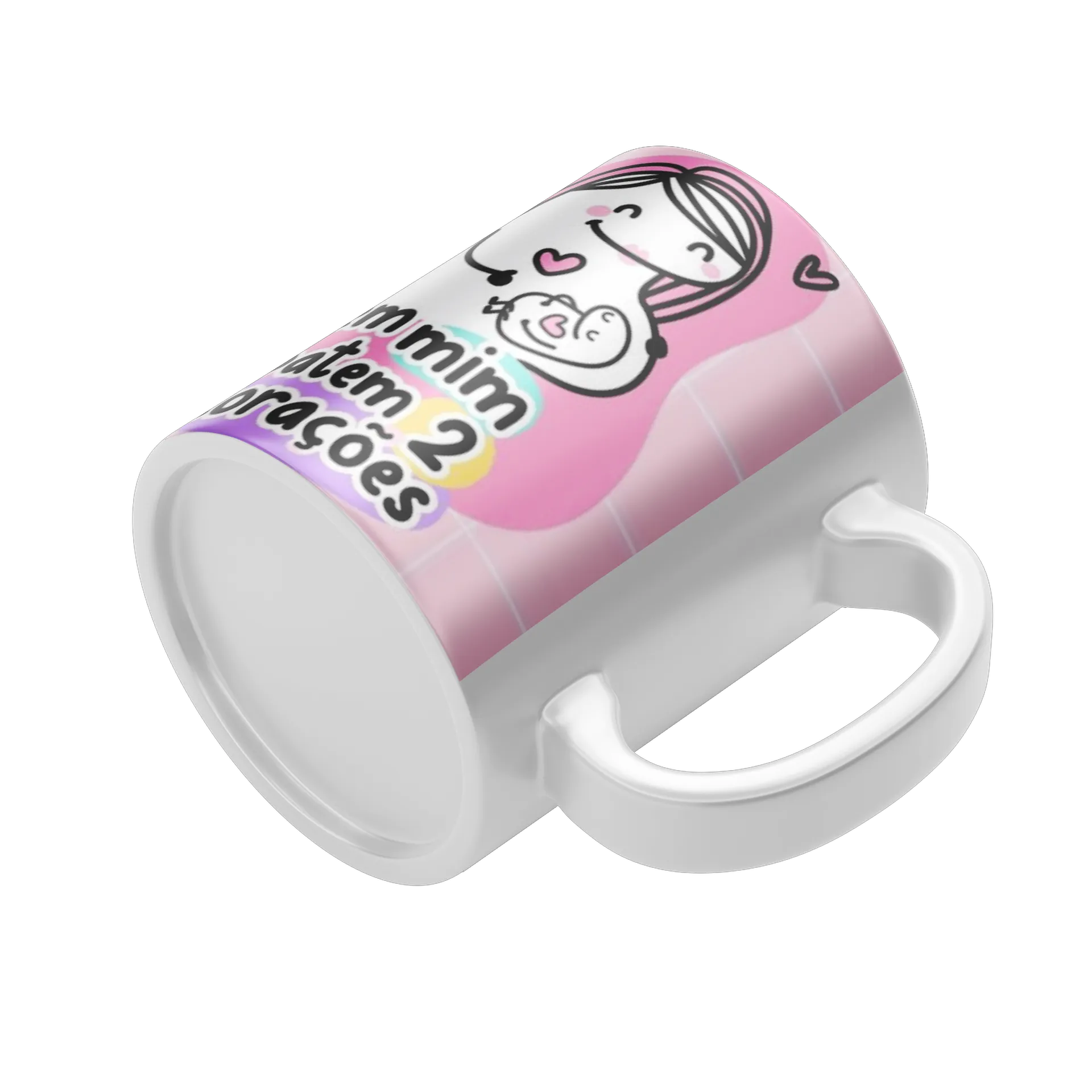 Caneca Porcelana Mãe e Bebê em Estilo Cartoon 325ml - Imagem 4