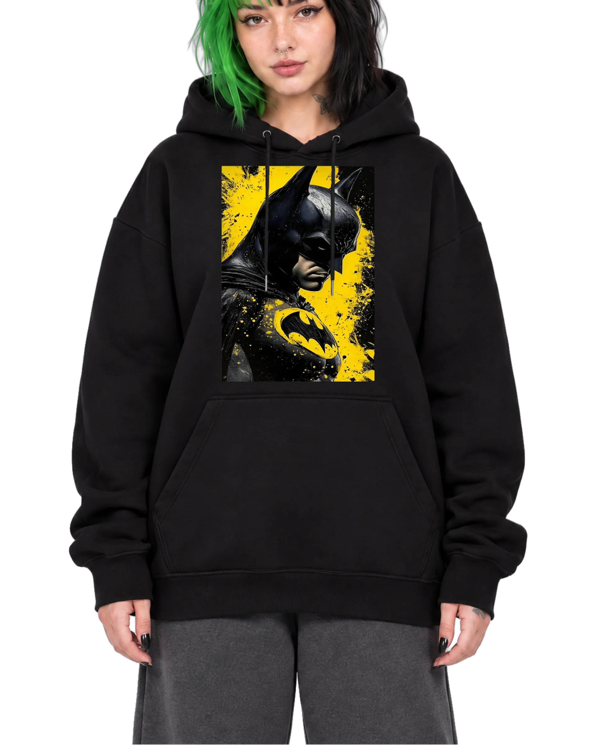 Blusa Moletom Batman Logo Amarelo e Preto Canguru - Imagem 1