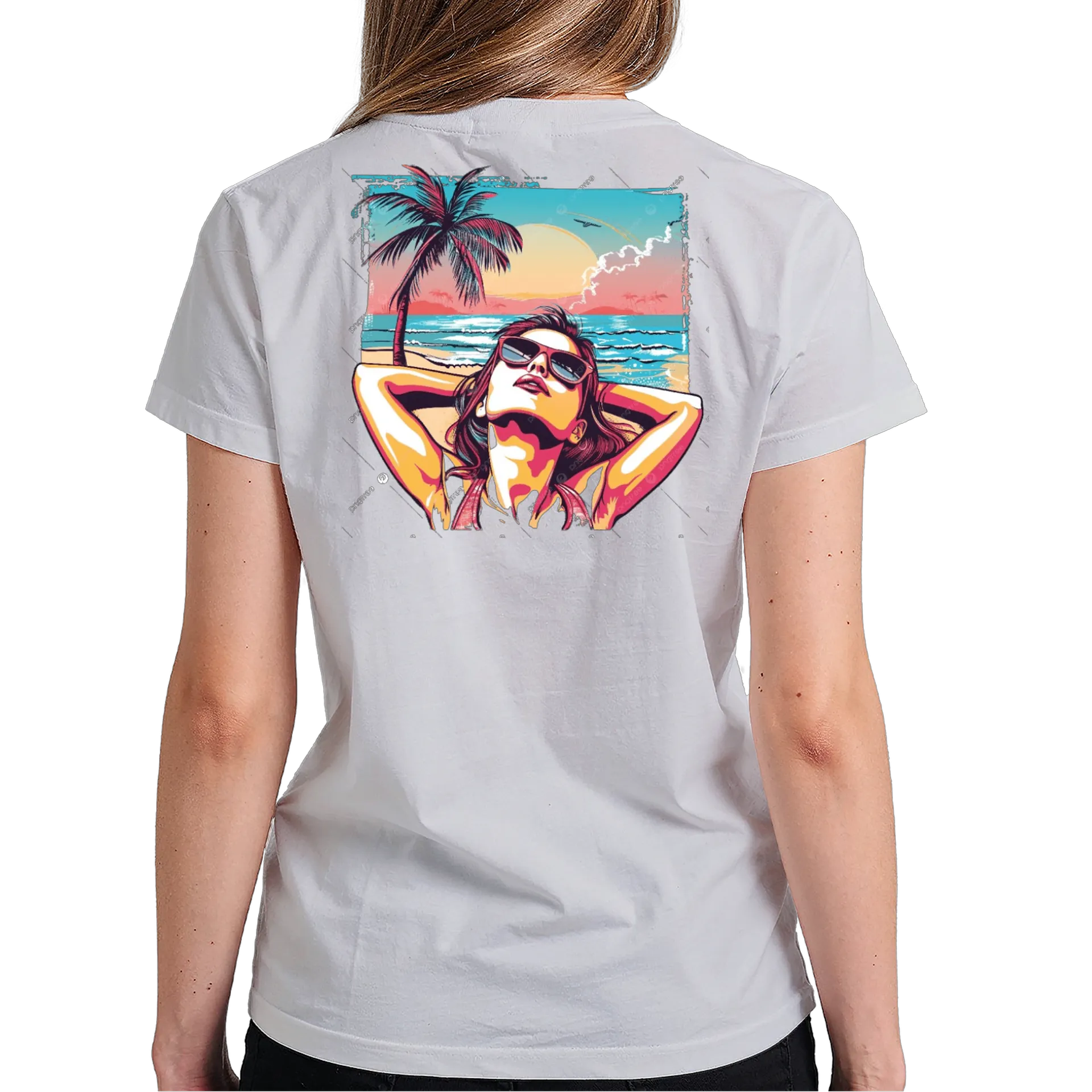 Camiseta Praia Mulher Estilo Retrô 100% Algodão - Imagem 6