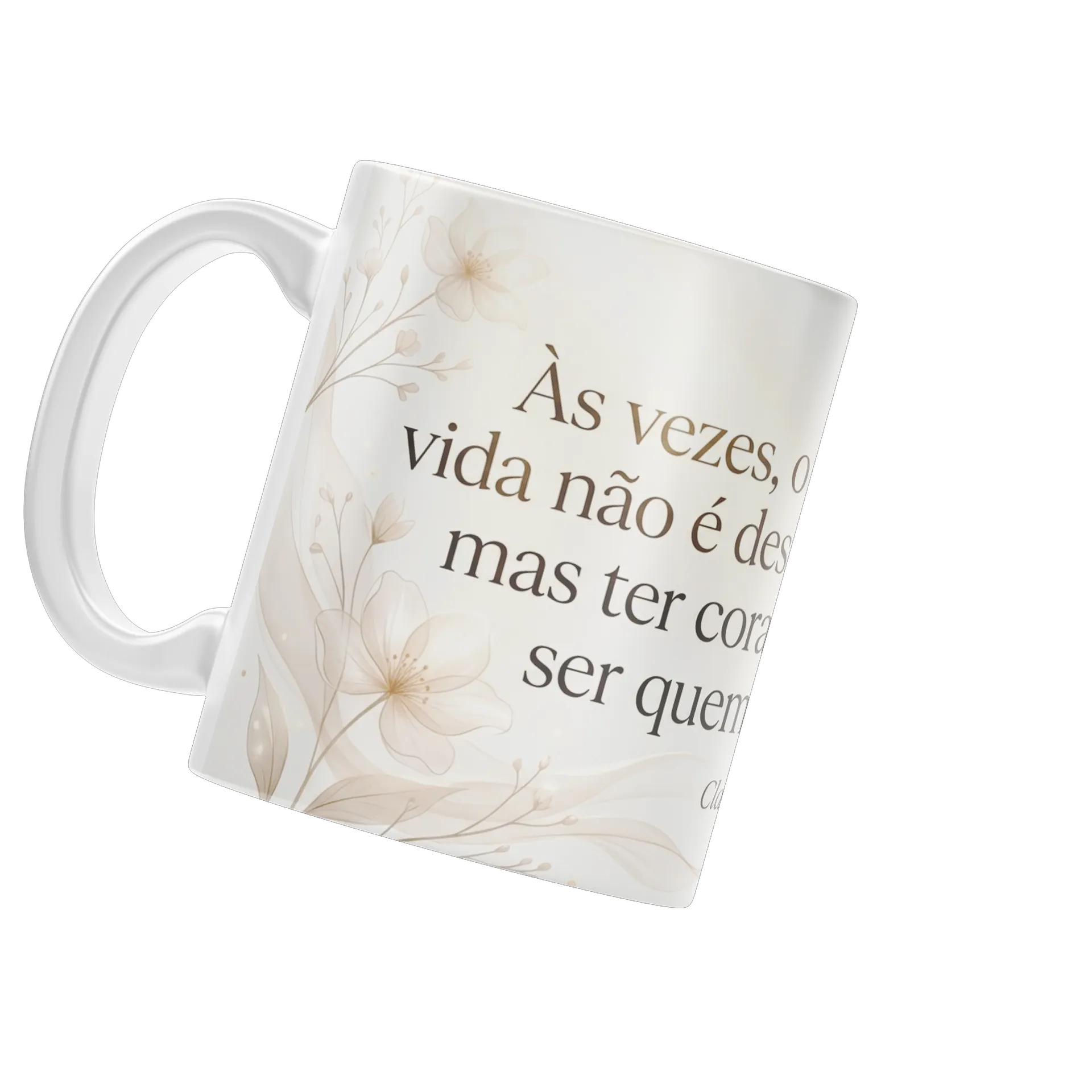 Caneca Porcelana Frase de Clarice Lispector Floral 325ml - Imagem 3