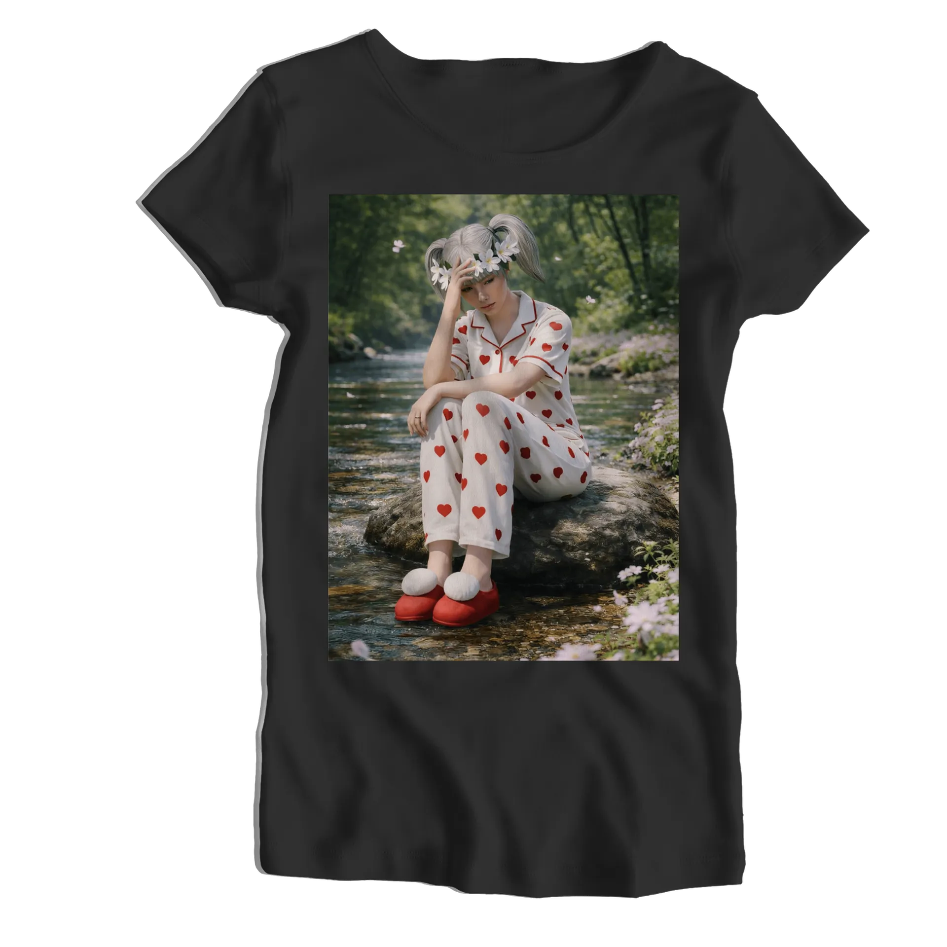 Camiseta Babylook Estampa de Corações 100% Algodão - Imagem 1