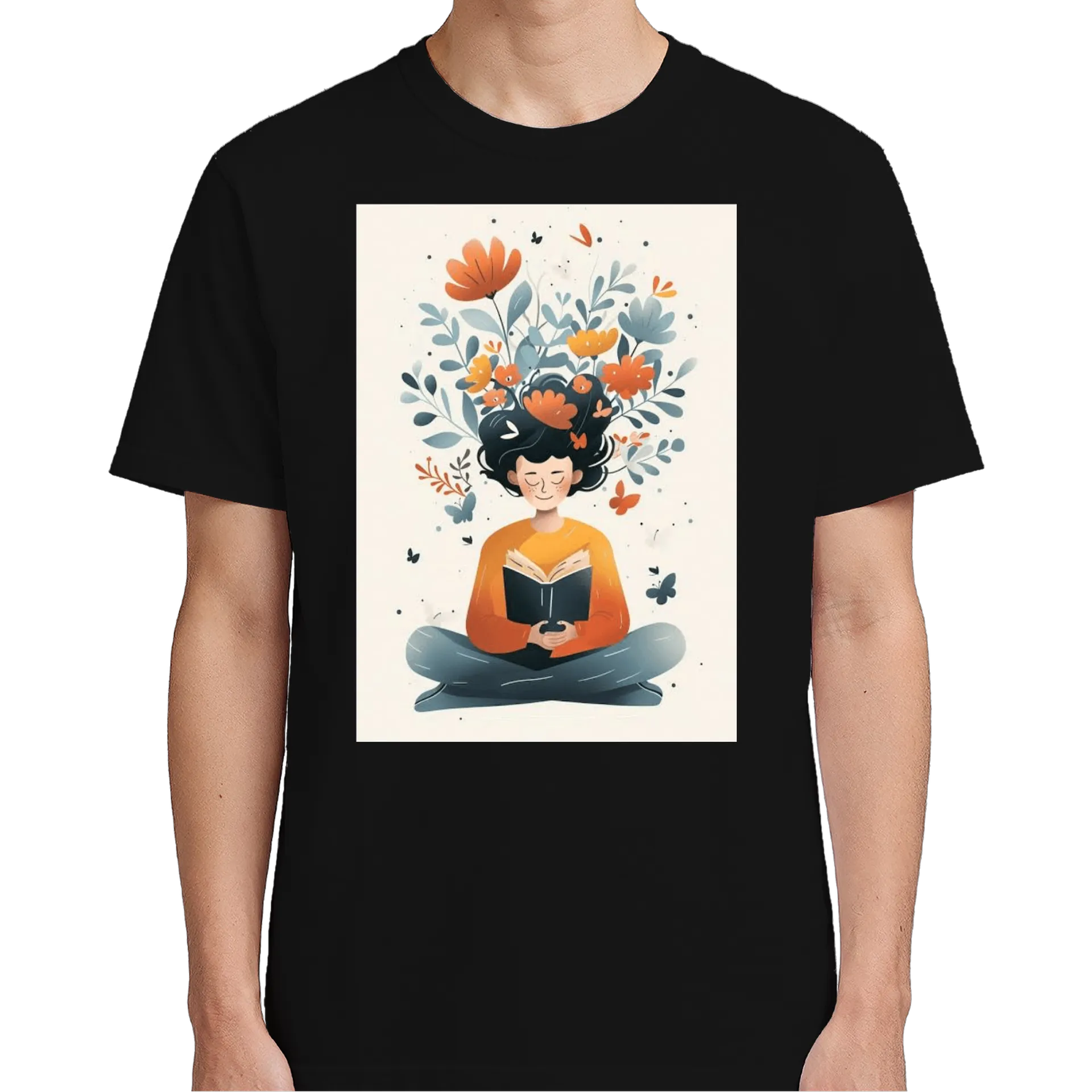 Camiseta Ilustração Flores e Borboletas 100% Algodão - Imagem 5