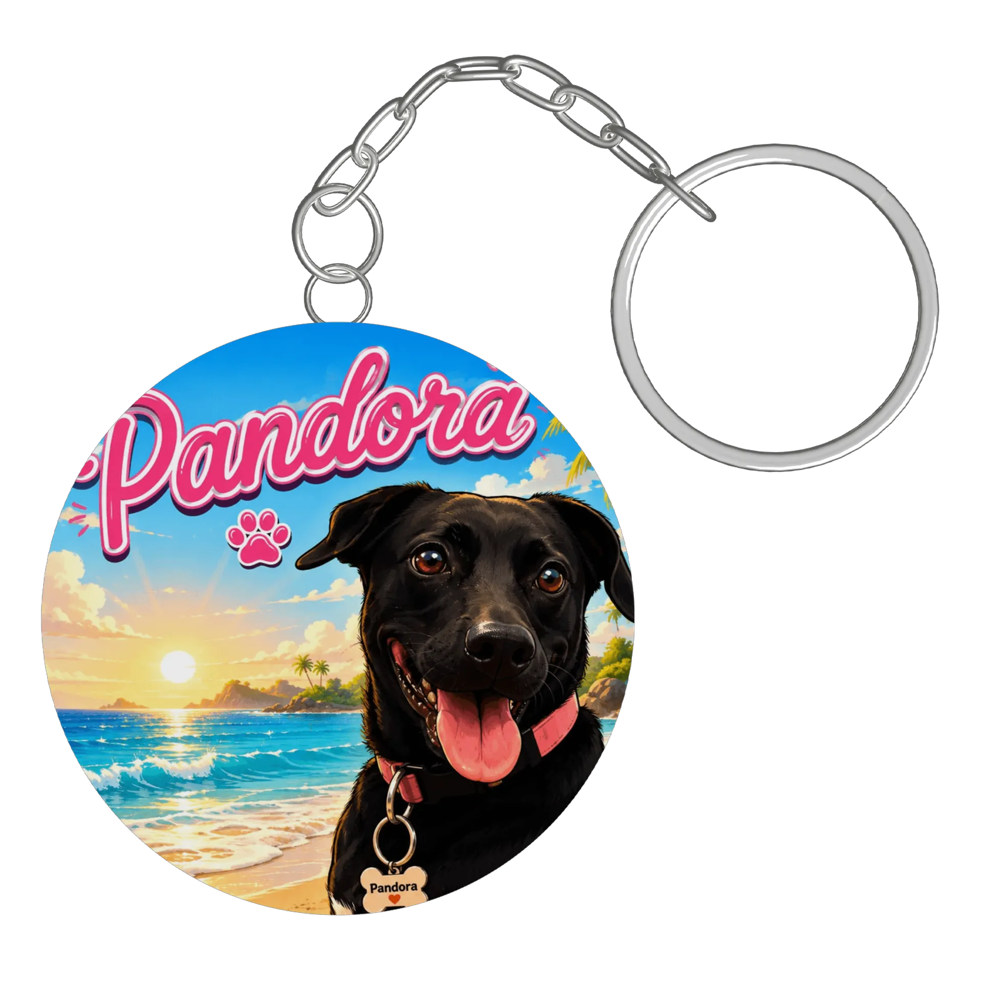 Chaveiro MDF Cachorro Pandora Praia 5x5cm - Imagem 3
