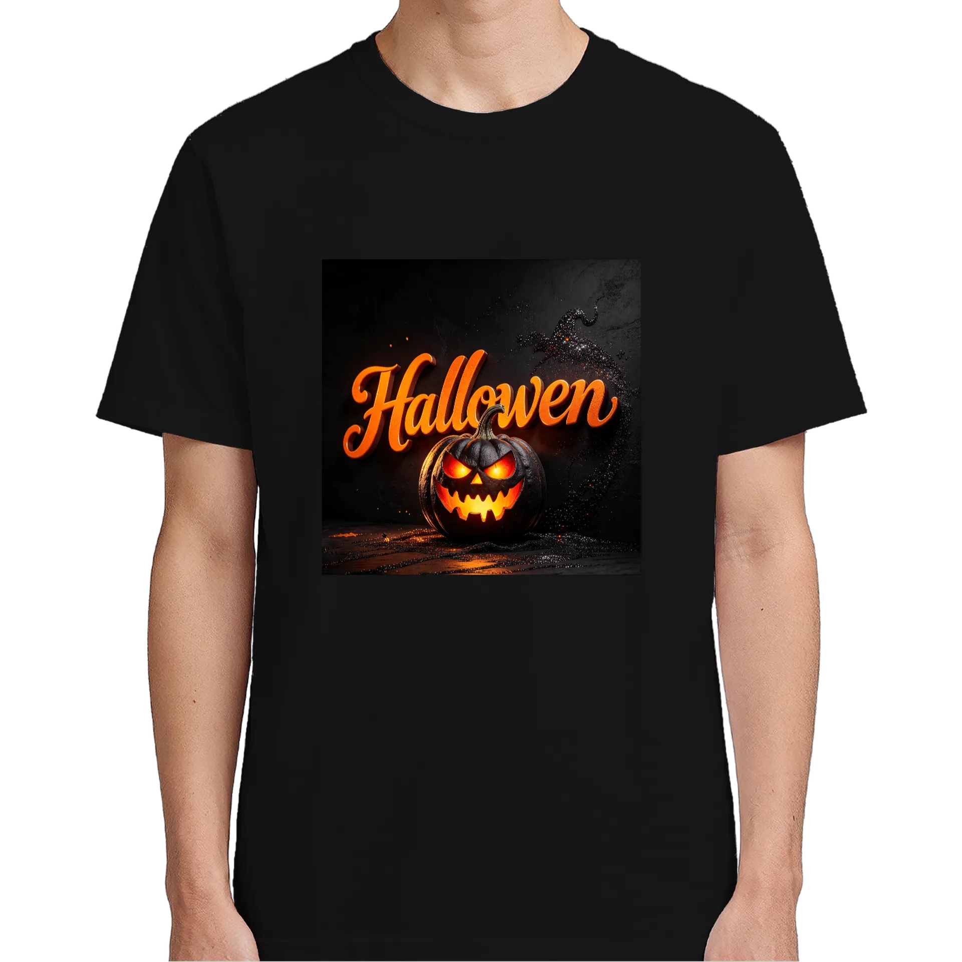 Camiseta Halloween Abóbora Assustadora Tipográfica 100% - Imagem 4
