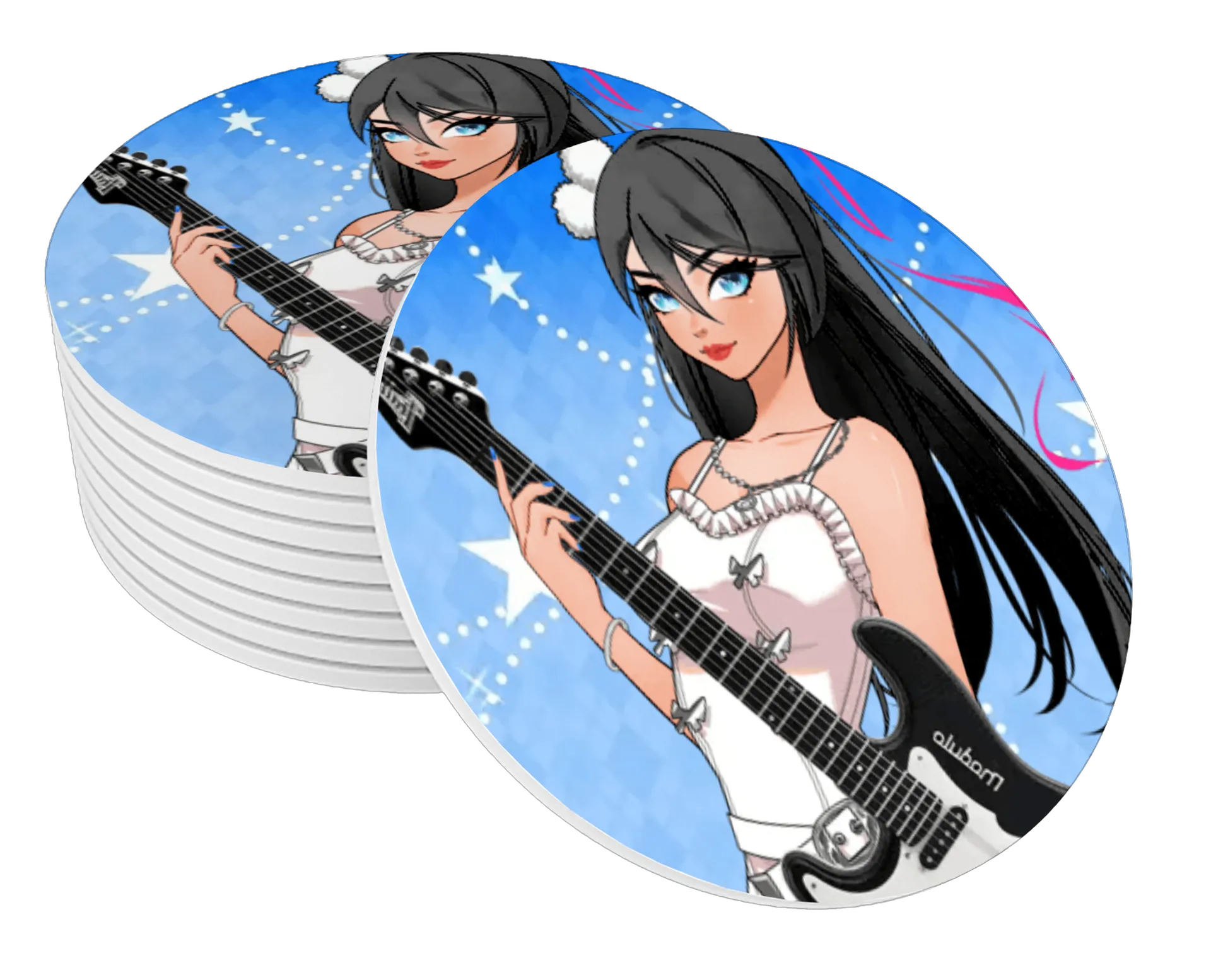 Porta-copo Arte Guitarista Anime MDF de Lady Siam — imagem 1 de 3