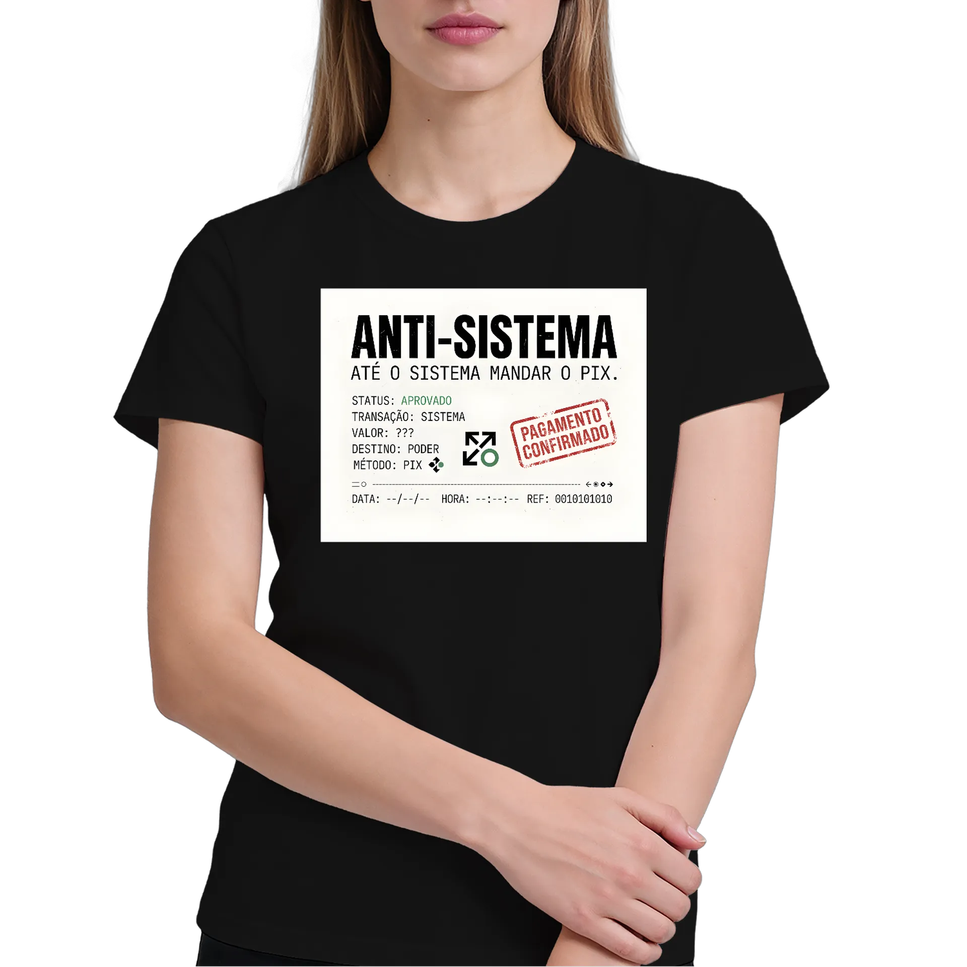 Camiseta Estampa Tipográfica Anti-Sistema Pix 100% Algodão de vitriniiii  — imagem 4 de 6