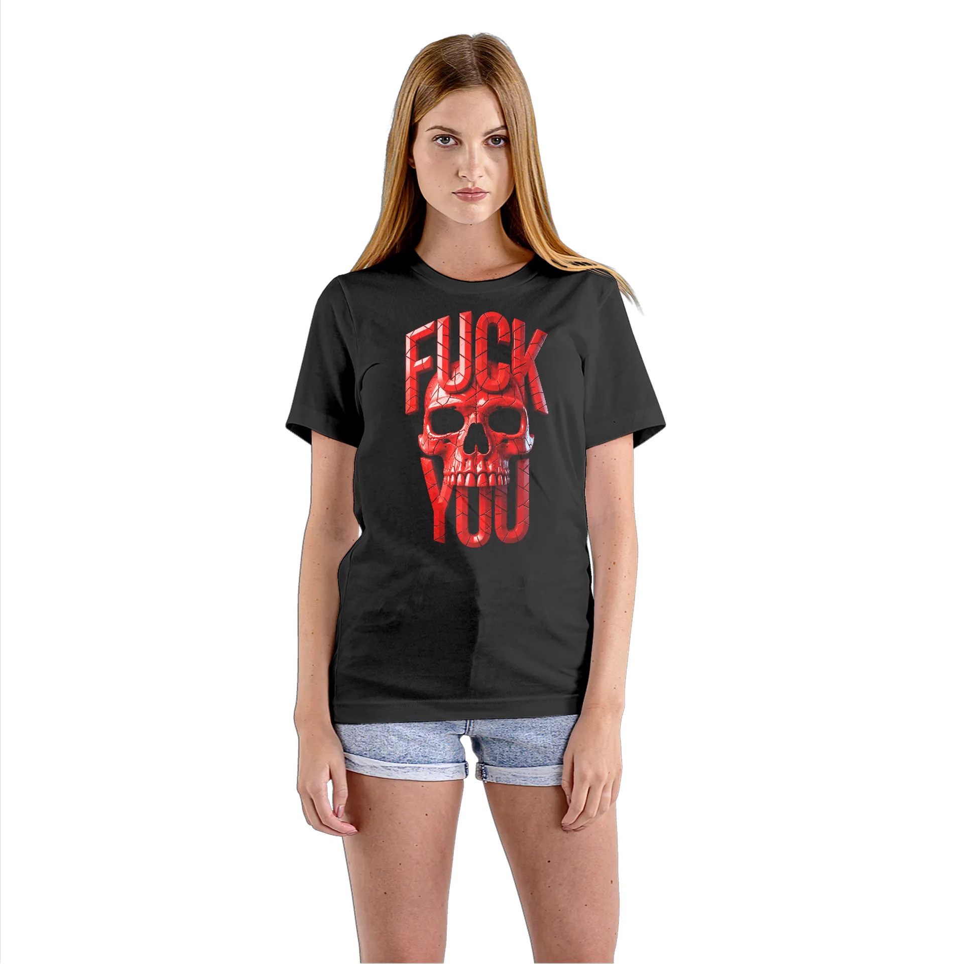 Camiseta Babylook Caveira Vermelha Tipografia Rock 100% - Imagem 3