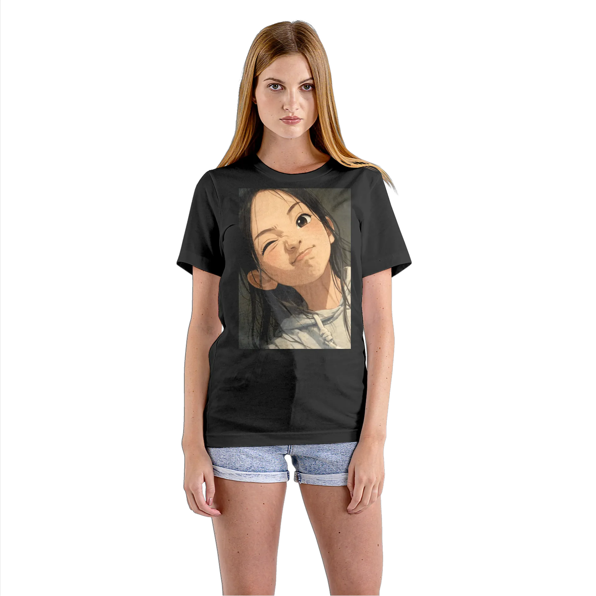 Camiseta Babylook Retrato de Mulher Estilo Anime 100% - Imagem 3
