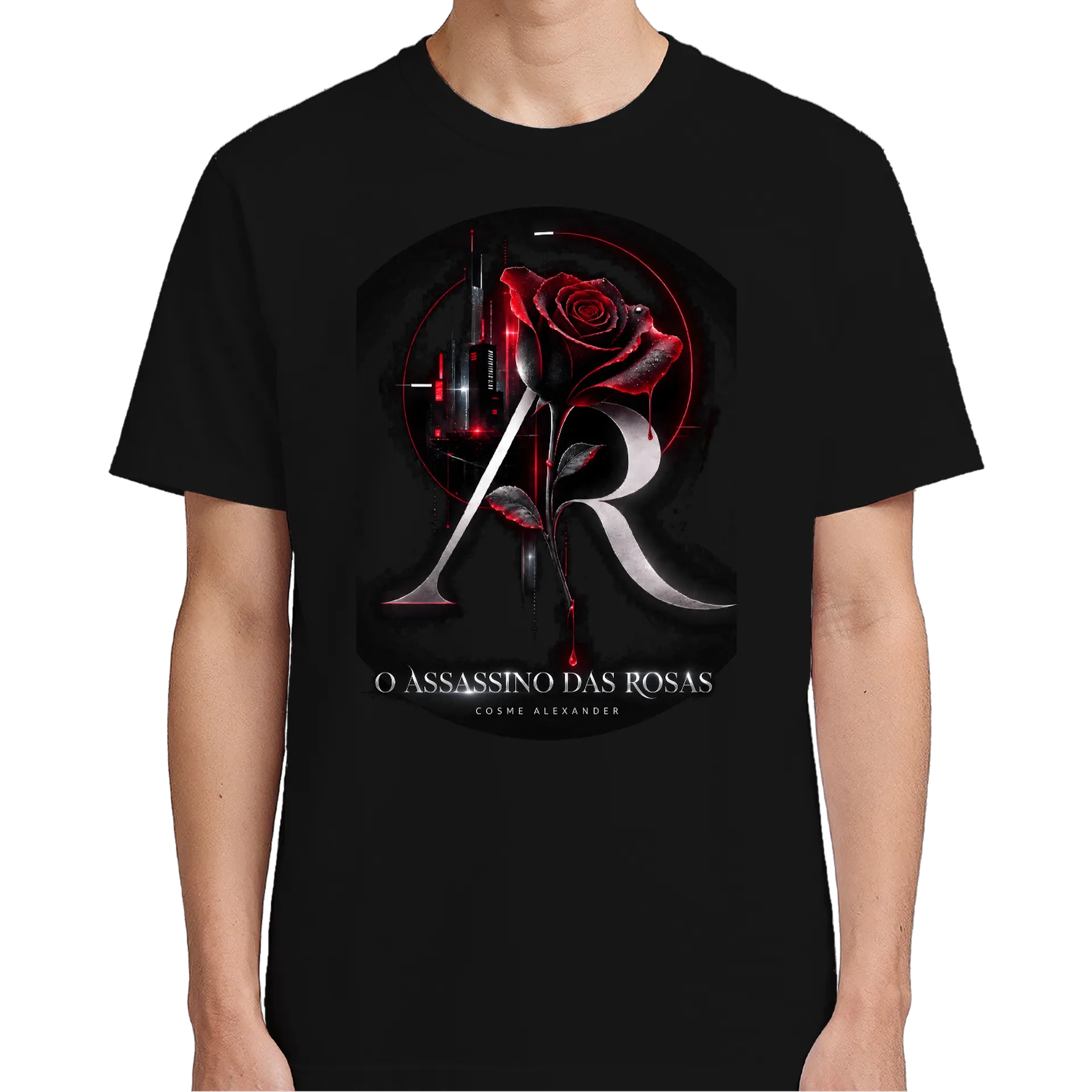 Camiseta O Assassino das Rosas Estampa Vermelha e Preta - Imagem 4