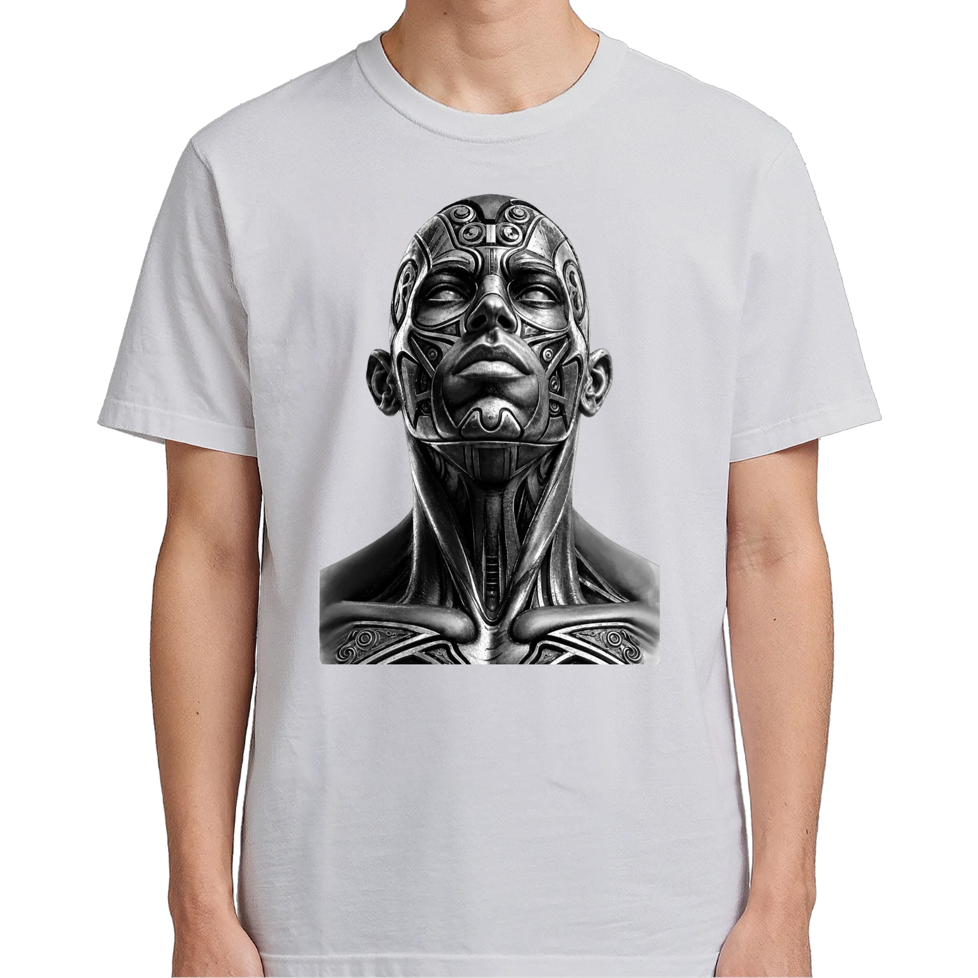 Camiseta Rosto Robótico Monocromático 100% Algodão de WG ARTE É O QUE ME MANTÉM VIVO  — imagem 4 de 6