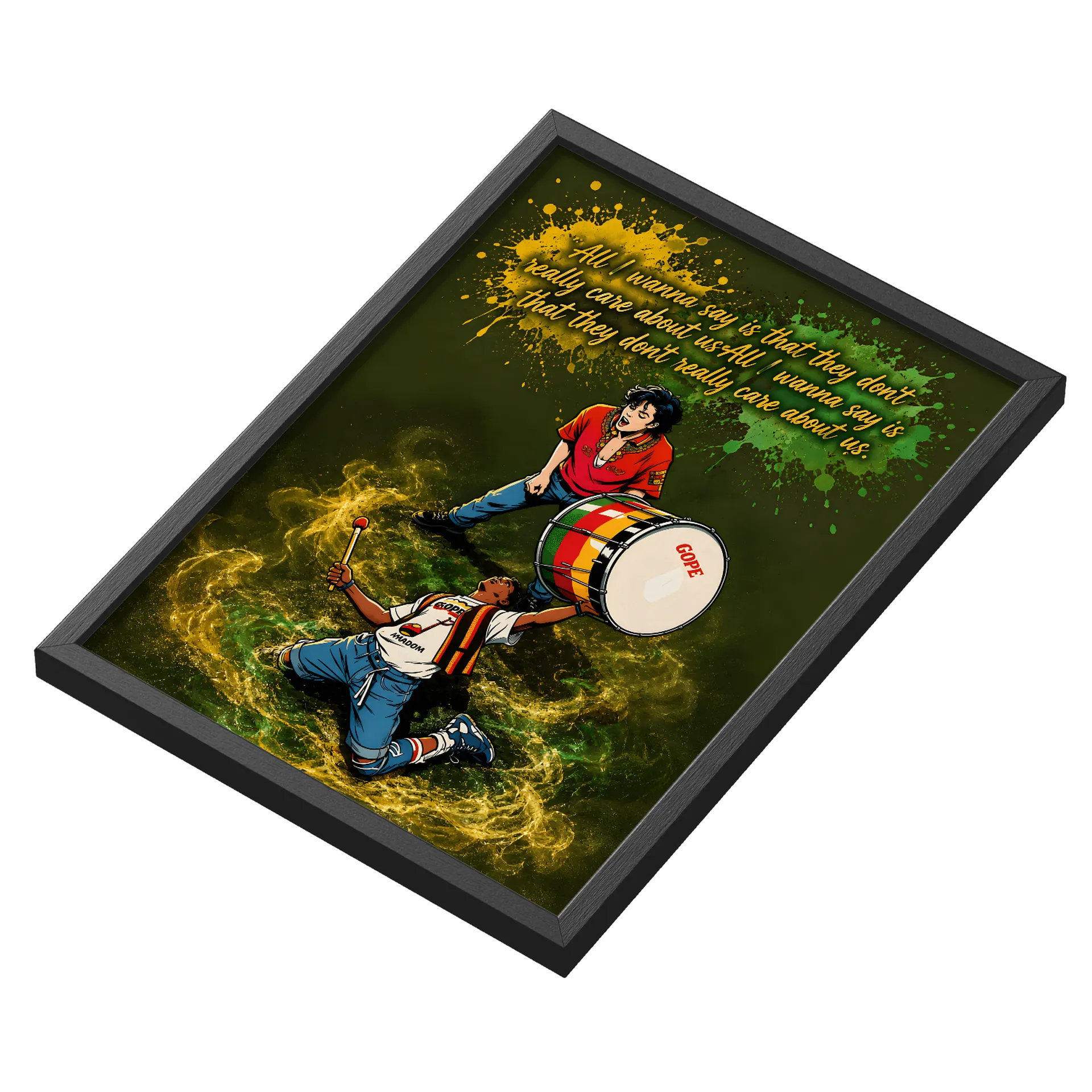 Quadro Ilustração de Percussionistas com Frase A3 com Vidro - Imagem 3
