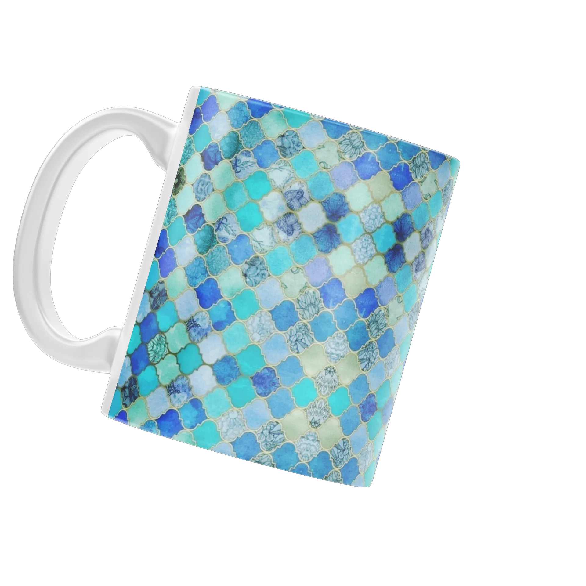Caneca Porcelana Estampa Mosaic Azul Turquesa 325ml - Imagem 3
