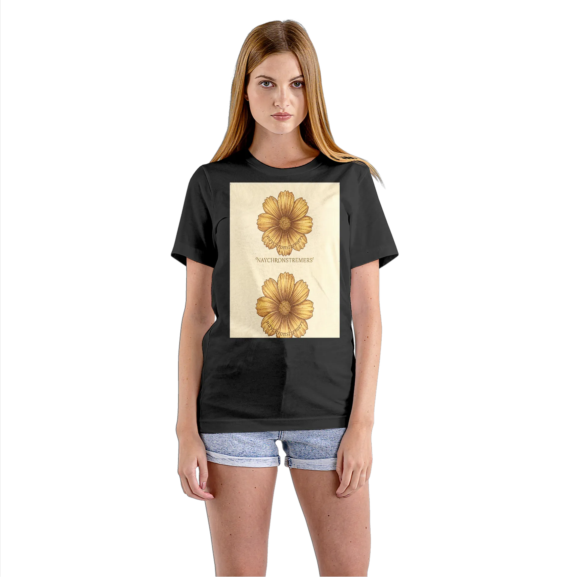 Camiseta Babylook Flor Dourada Logo Naychronstreamers 100% - Imagem 3