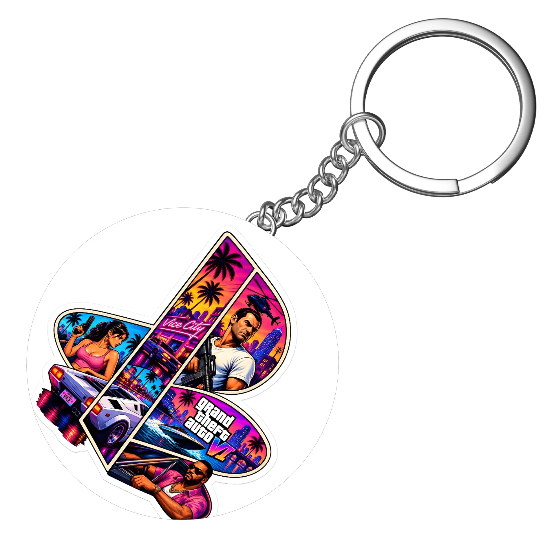 Chaveiro MDF Arte Grand Theft Auto VI Vice City Neon - Imagem 3