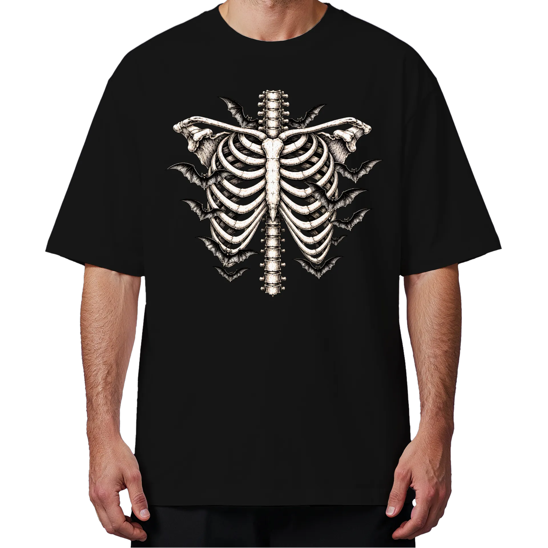 Camiseta Oversized Costelas com Morcegos Monocromática - Imagem 3
