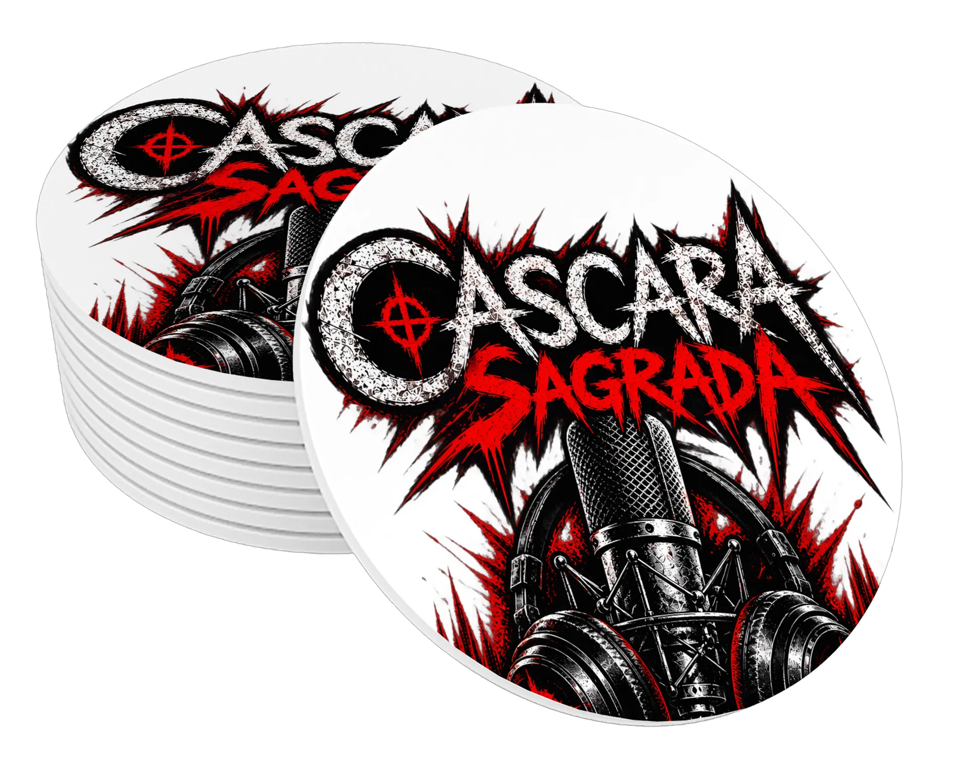 Porta-copo Logo Cascara Sagrada Microfone Metal MDF - Imagem 1