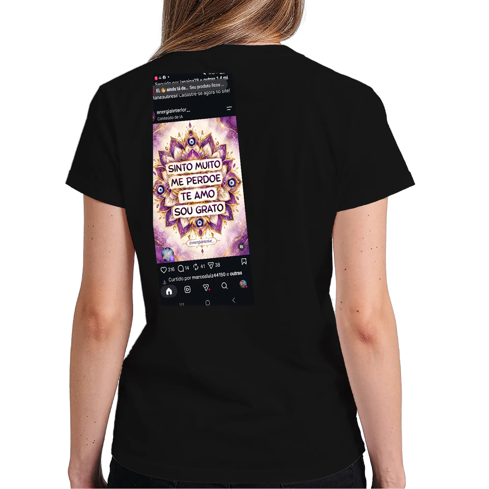 Camiseta Estampa Tipográfica Mandala Roxa 100% Algodão de Tainah  — imagem 5 de 6