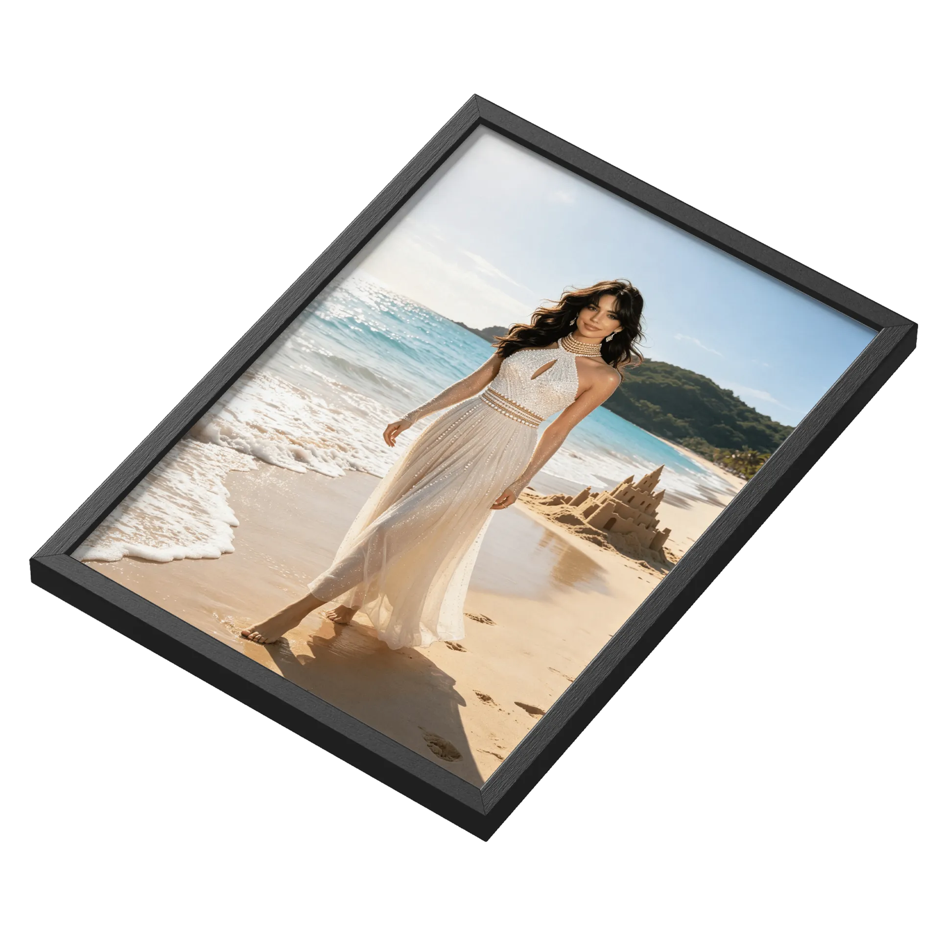 Quadro Mulher Praia Brilhante White A3 com Vidro MDF e Vidro - Imagem 3
