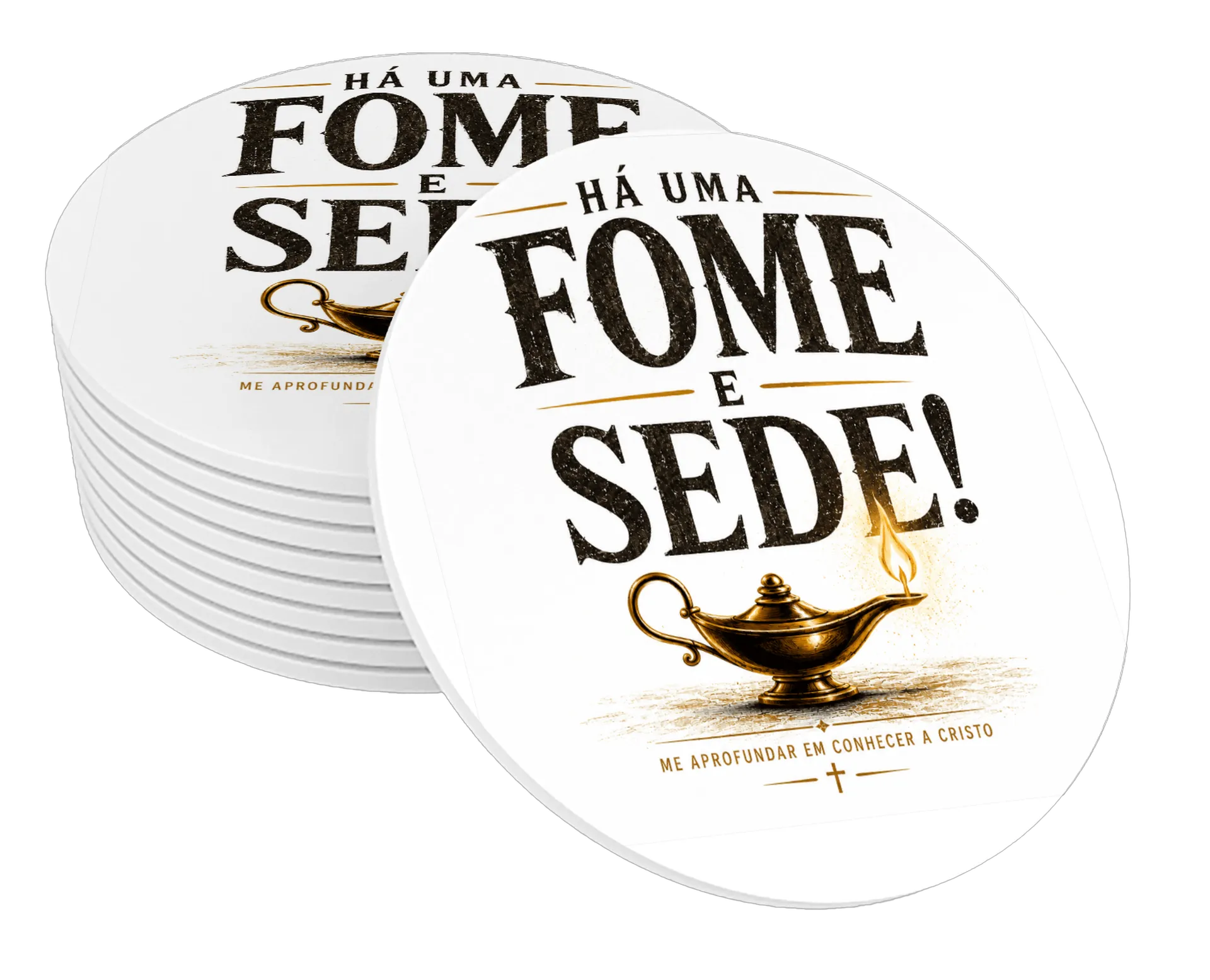 Porta-copo MDF Frase Fome e Sede 10x10cm de TIAGO SANTOS