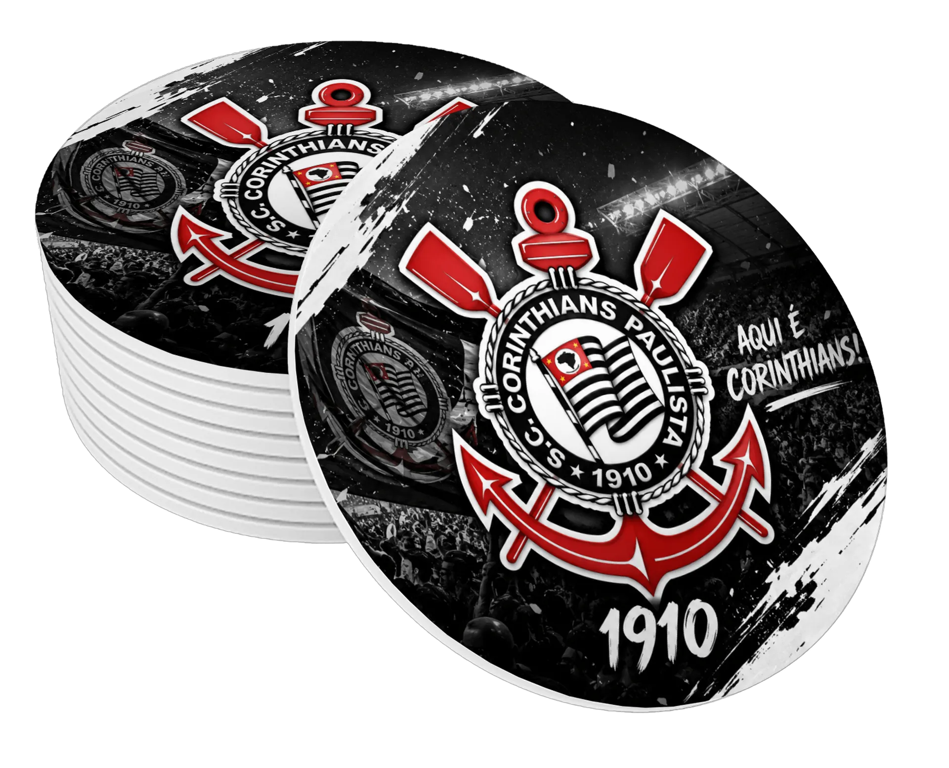 Porta-copo MDF Logotipo Corinthians 10x10cm de Arena Fut IA