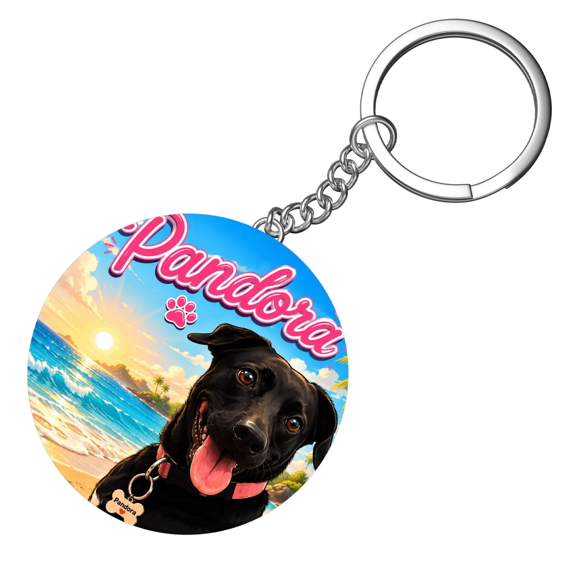 Chaveiro MDF Cachorro Pandora Praia 5x5cm - Imagem 4