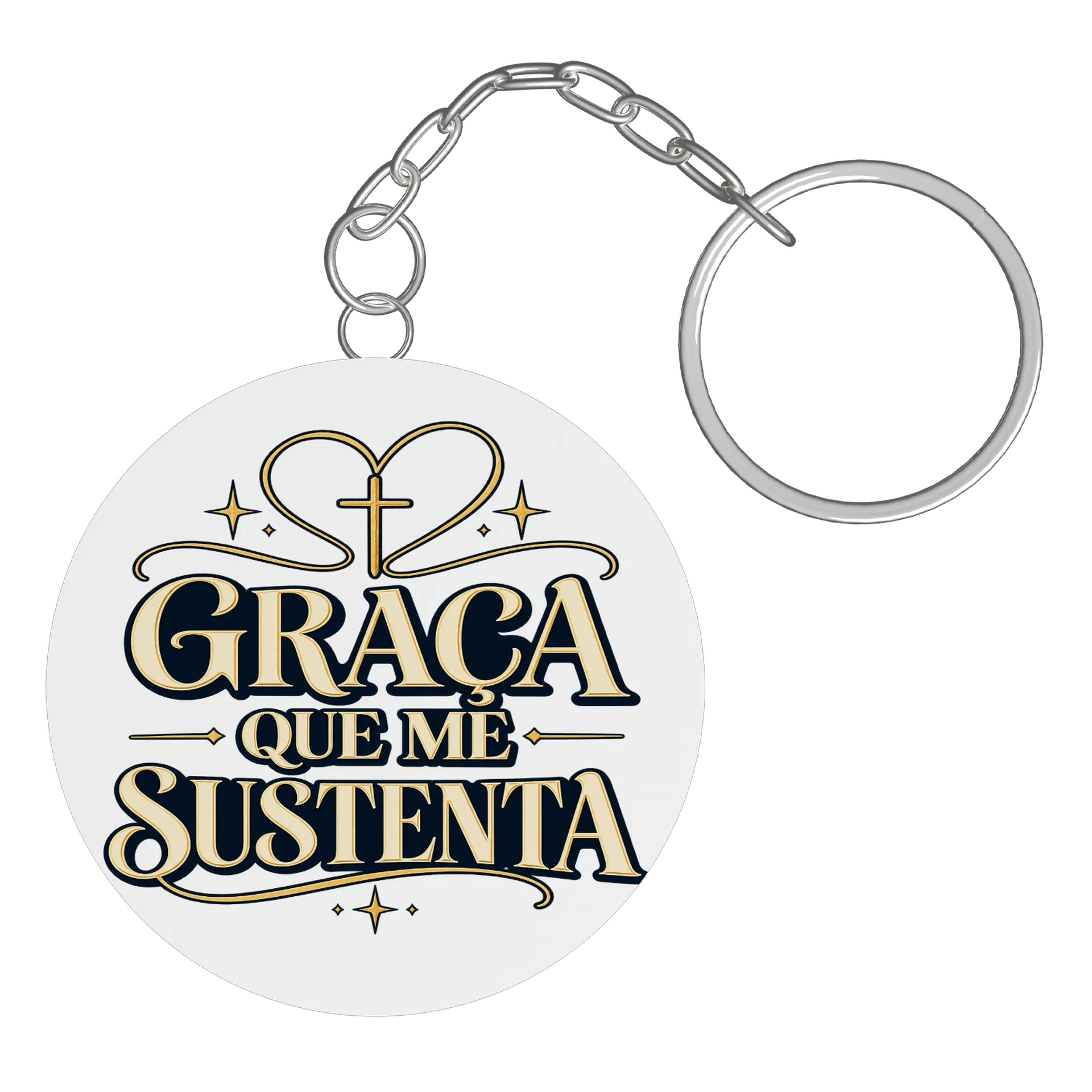 Chaveiro MDF Tipográfico Graça Que Me Sustenta Dourado e de Pedro Assis — imagem 2 de 3