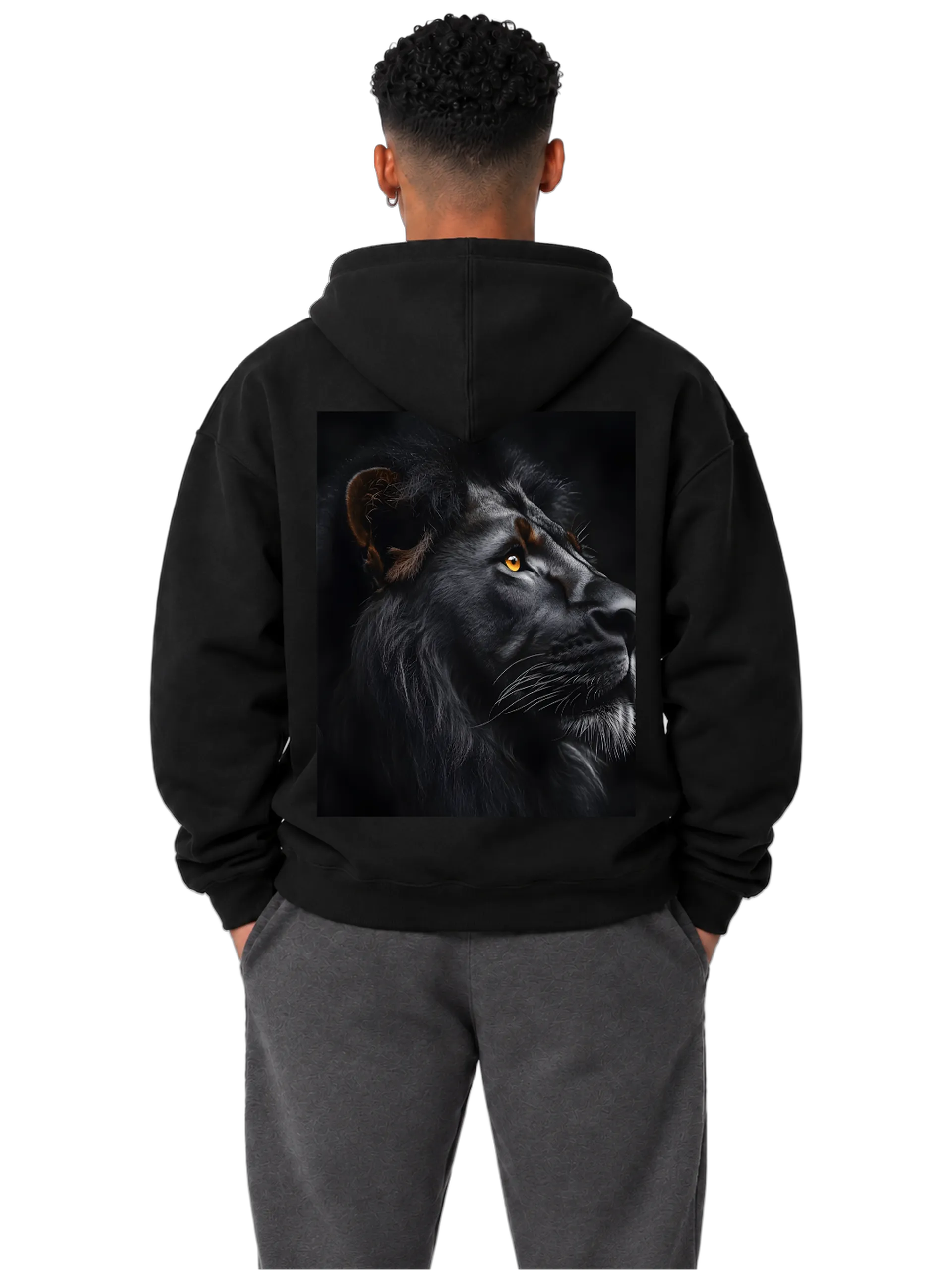 Blusa Moletom Canguru Leão Coroado Estampa Realista - Imagem 4